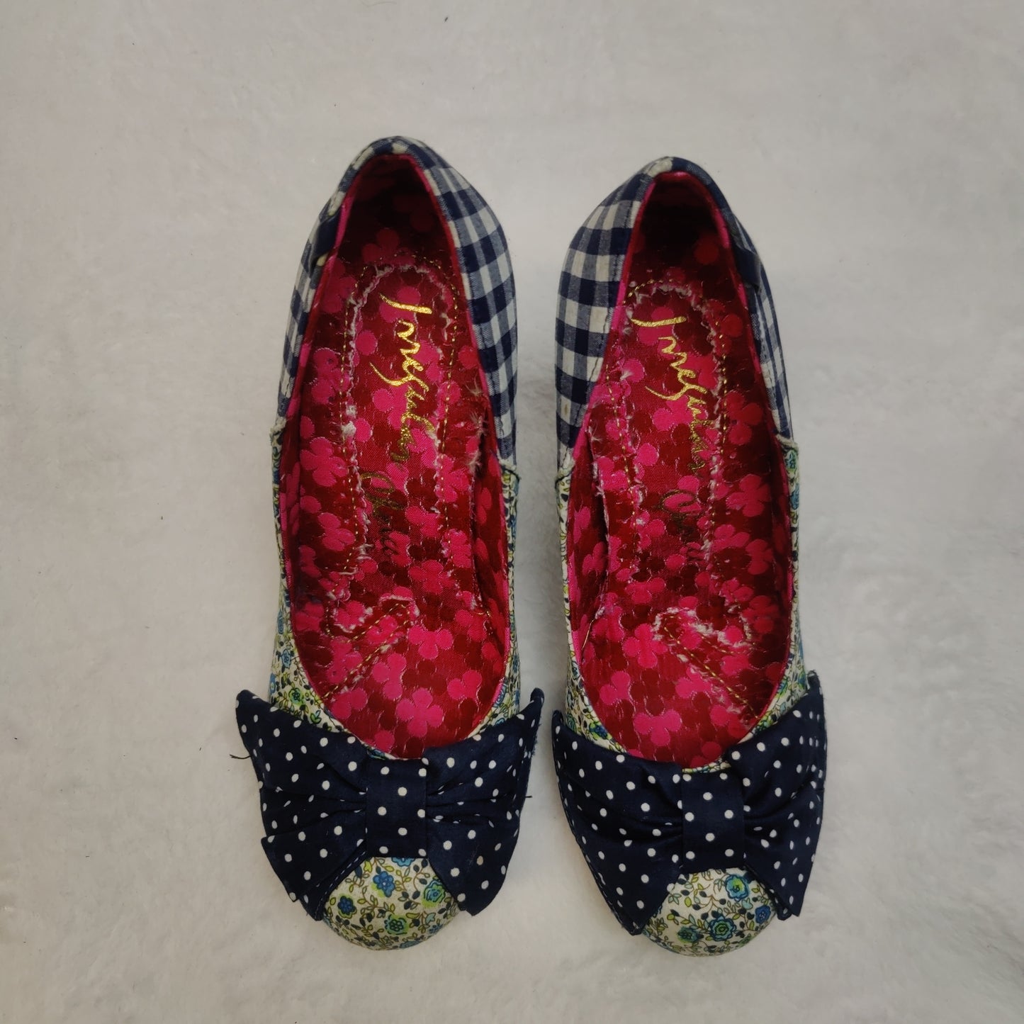 Irregular Choice 39 Blue Gingham Plaid Polka Dot Court Heels Women UK 5 EU 38