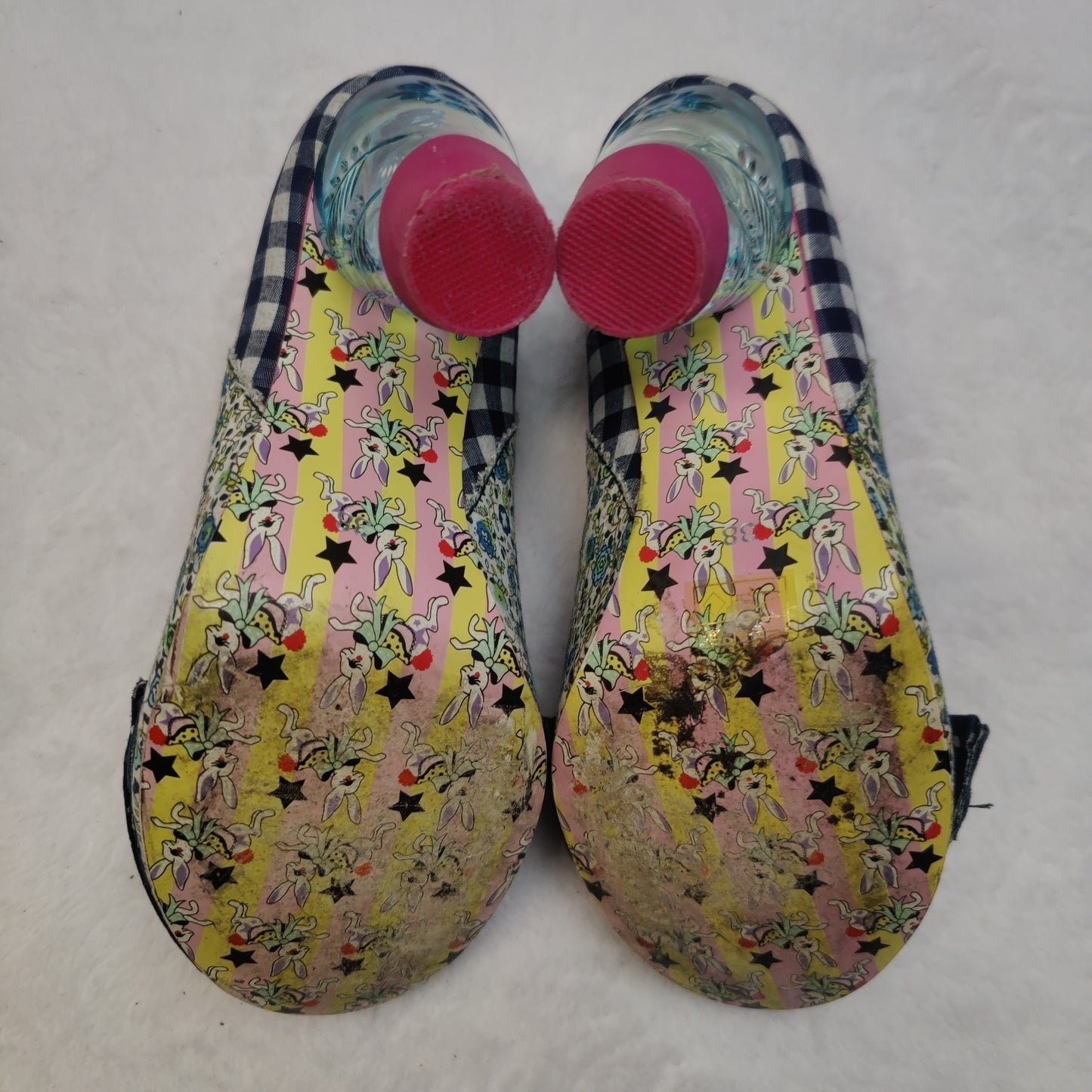 Irregular Choice 39 Blue Gingham Plaid Polka Dot Court Heels Women UK 5 EU 38