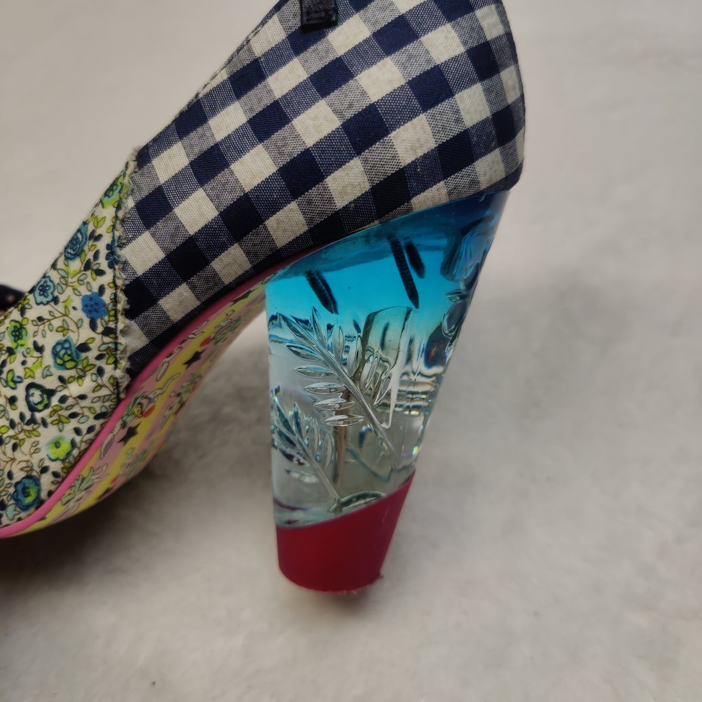 Irregular Choice 39 Blue Gingham Plaid Polka Dot Court Heels Women UK 5 EU 38
