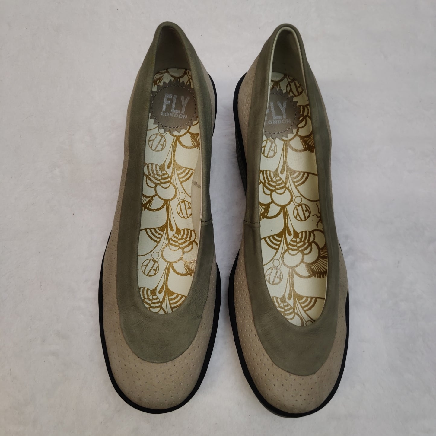 Fly London Yoko Perf Wedges Beige Slip On Comfort Shoes Women UK 6 EU 39