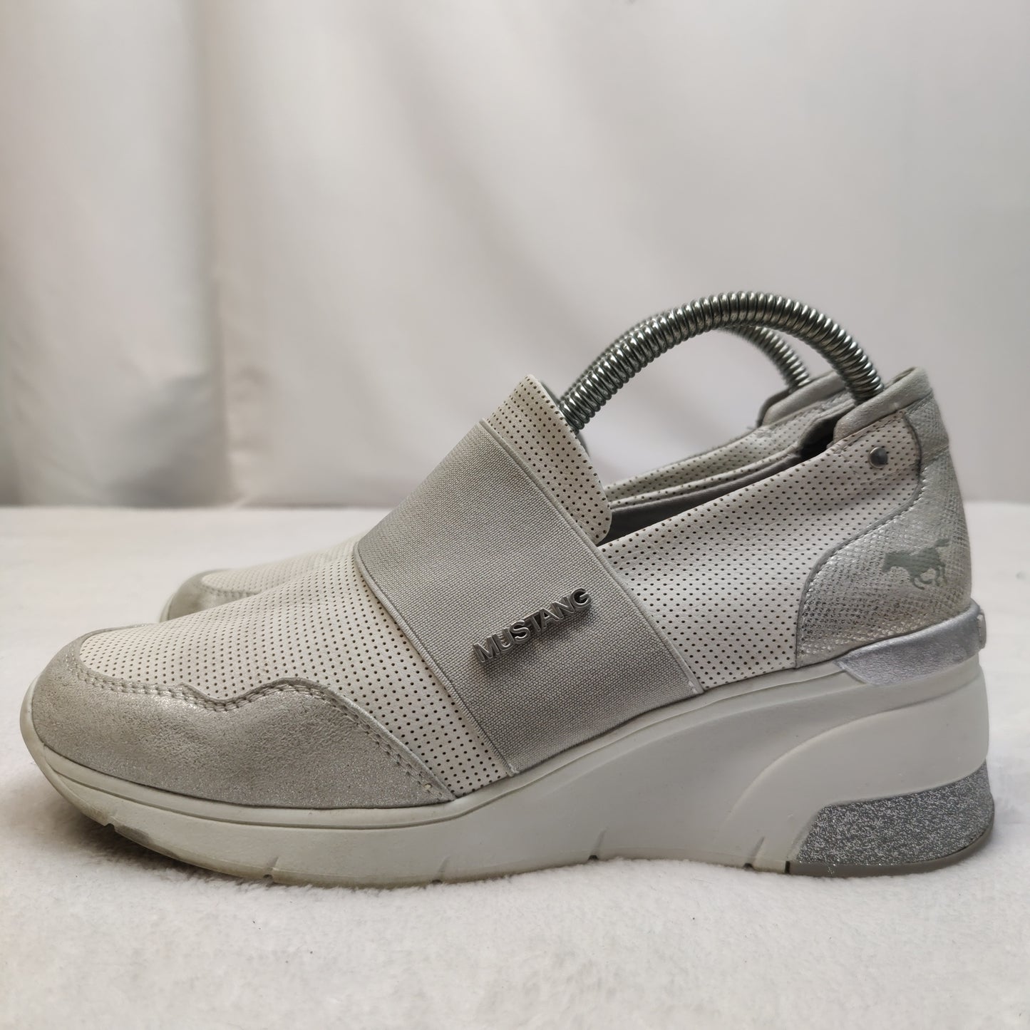 Mustang Grey/White Wedge Slip On Sneaker Trainers Shoes Women UK 6 EU 39