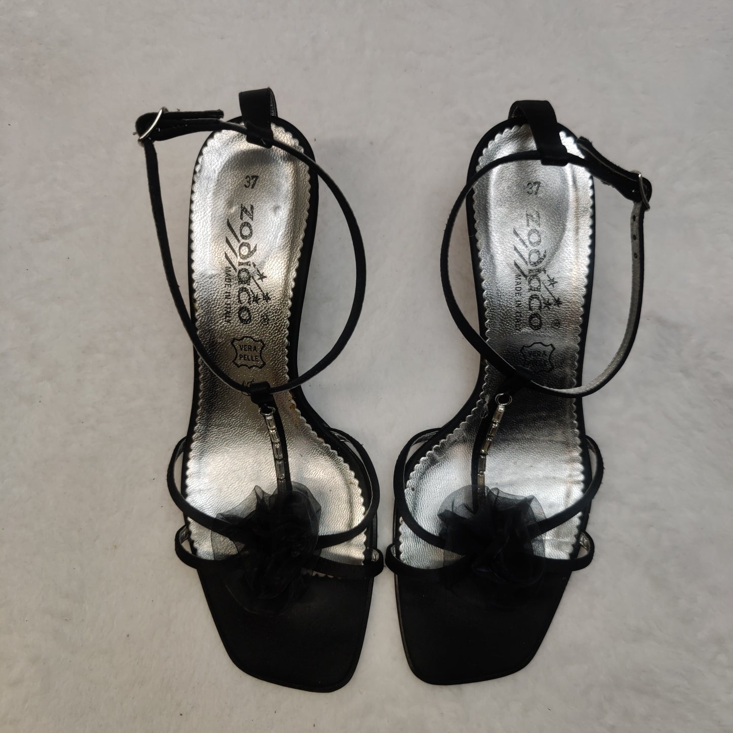 Zodiaco Italy Black Leather Strappy Heels Shoes Women UK 4 EU 37