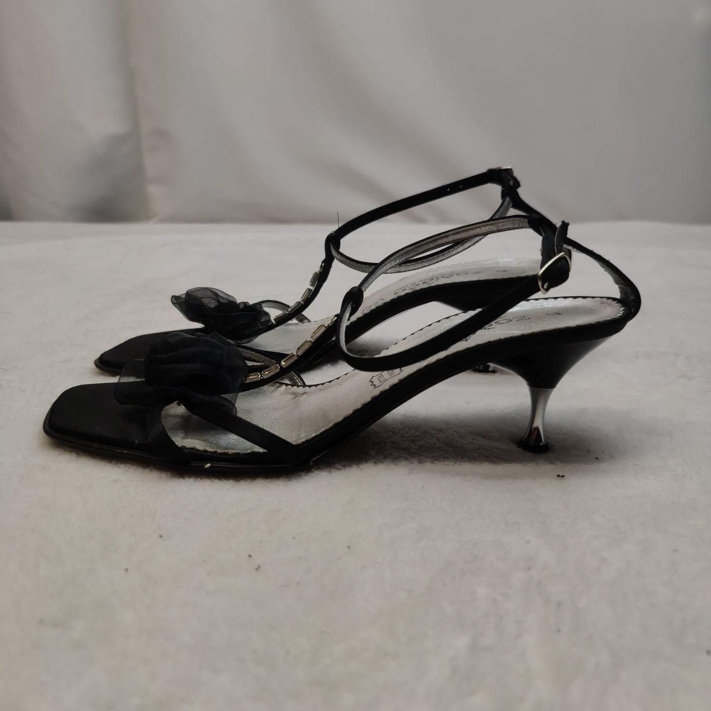 Zodiaco Italy Black Leather Strappy Heels Shoes Women UK 4 EU 37
