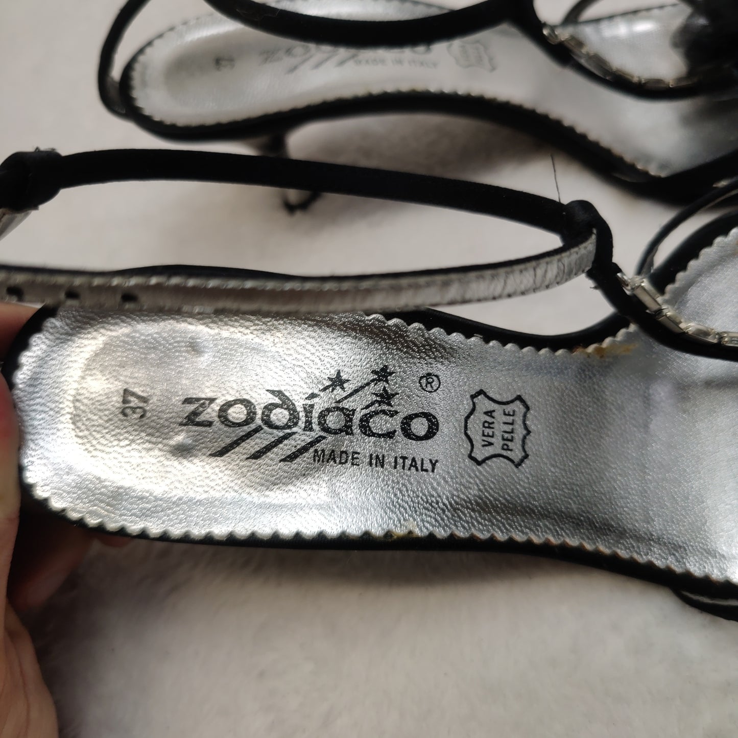 Zodiaco Italy Black Leather Strappy Heels Shoes Women UK 4 EU 37