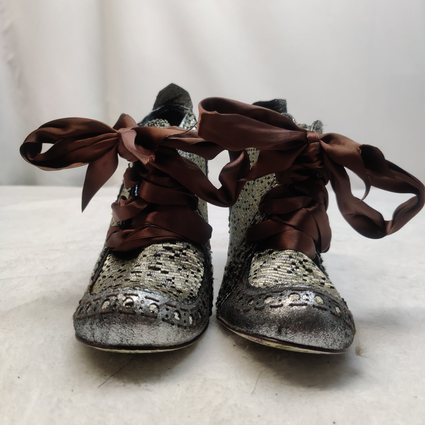 Irregular Choice Black & Gold Court Heels Bow Ankle Boots Women UK 6 EU 39