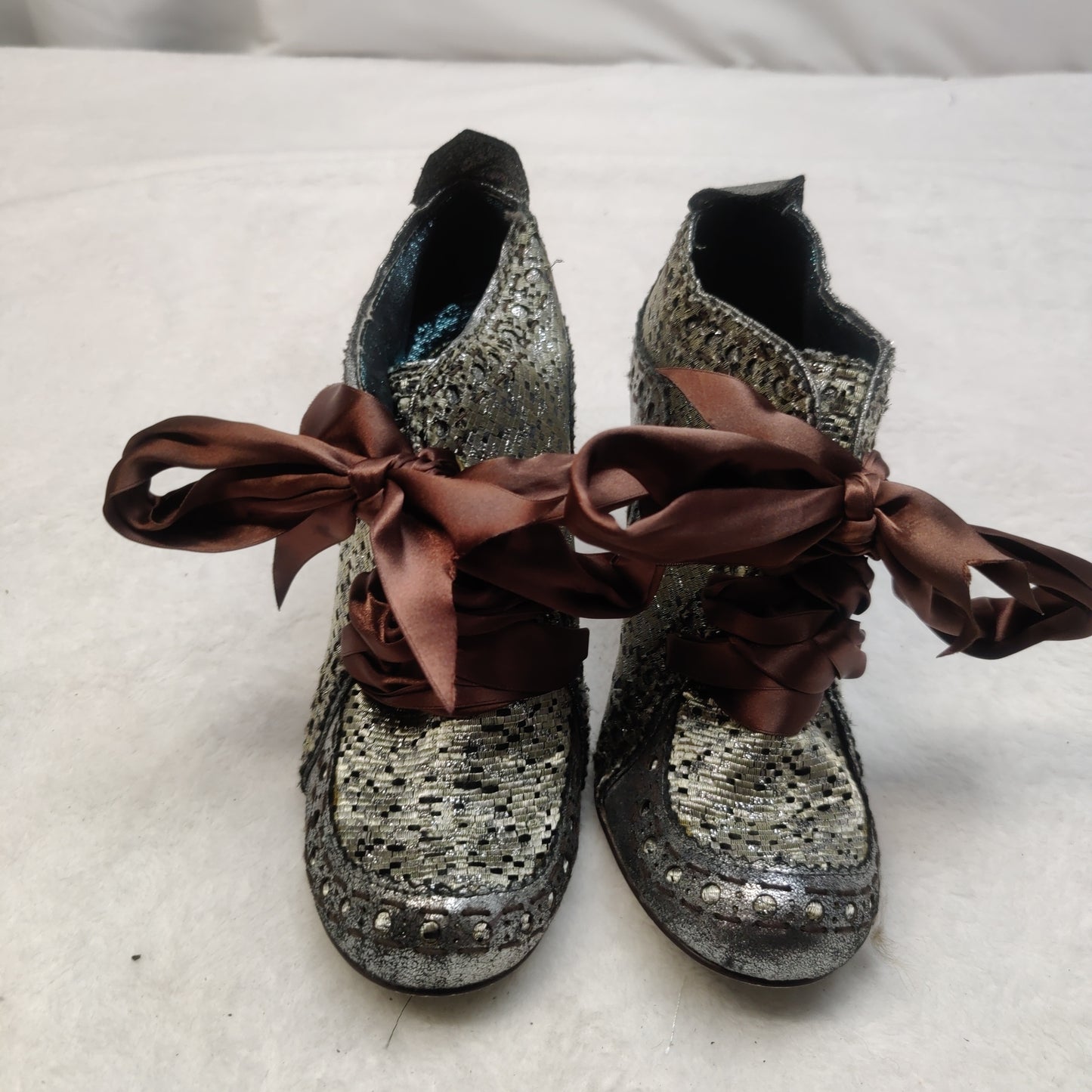 Irregular Choice Black & Gold Court Heels Bow Ankle Boots Women UK 6 EU 39