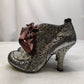 Irregular Choice Black & Gold Court Heels Bow Ankle Boots Women UK 6 EU 39