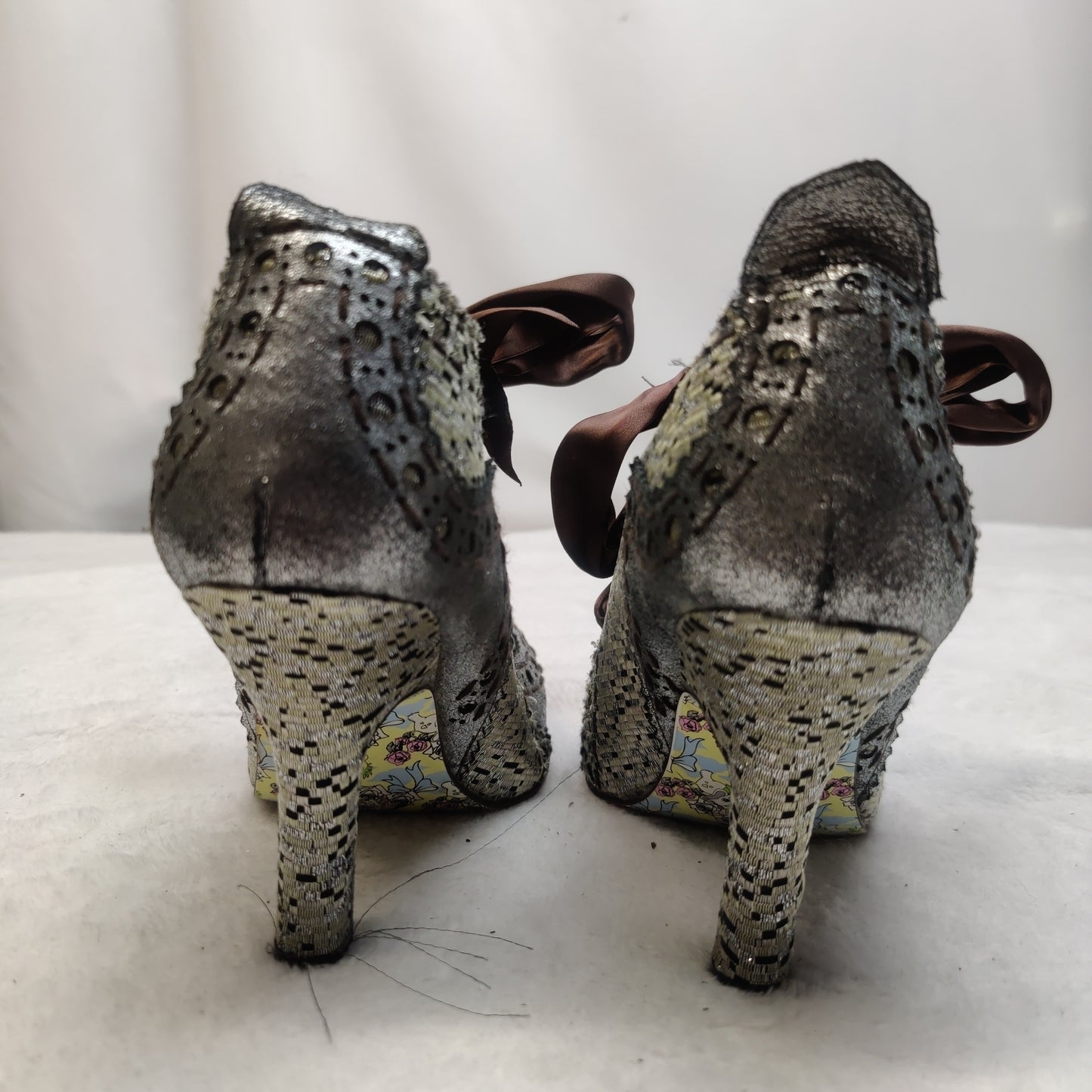 Irregular Choice Black & Gold Court Heels Bow Ankle Boots Women UK 6 EU 39