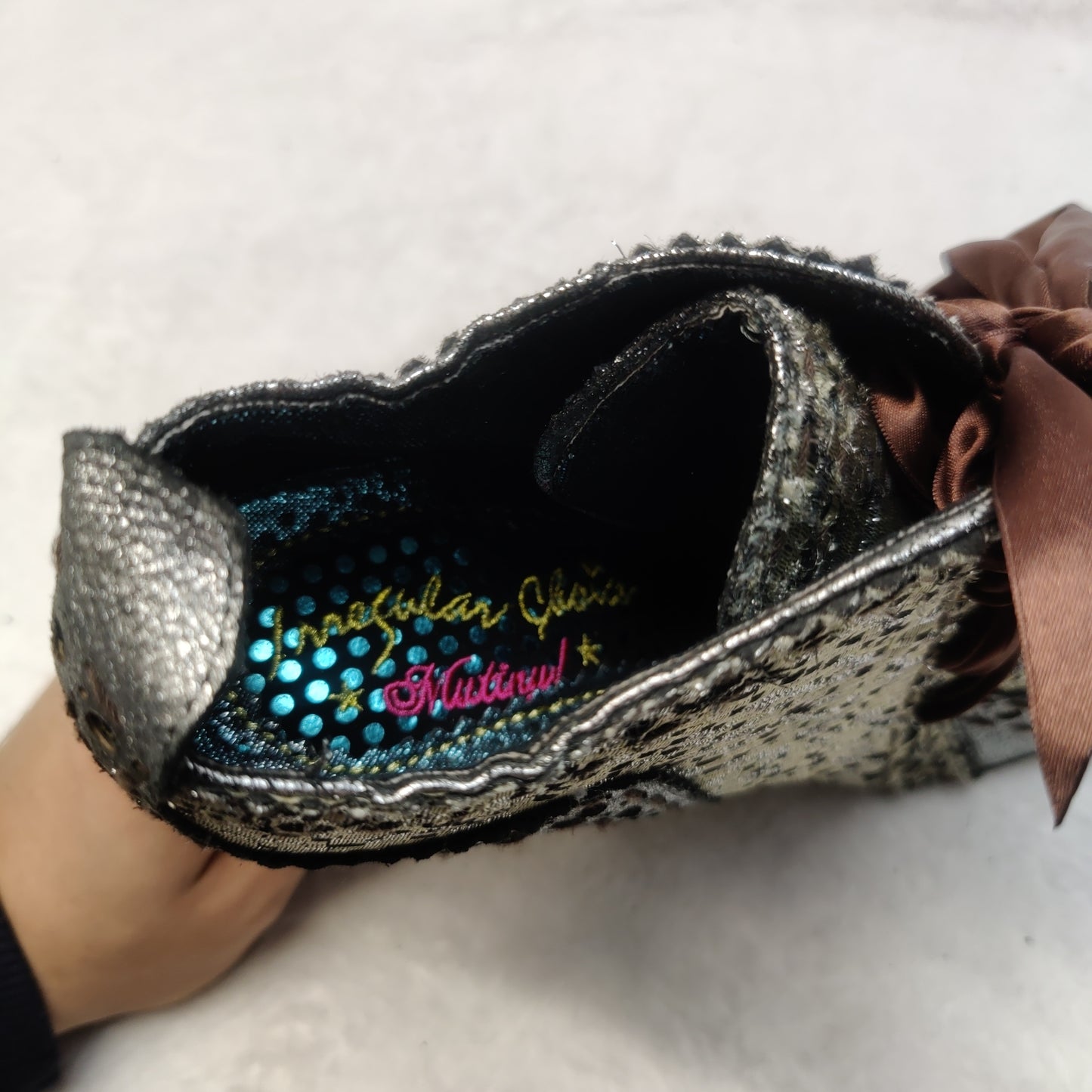 Irregular Choice Black & Gold Court Heels Bow Ankle Boots Women UK 6 EU 39