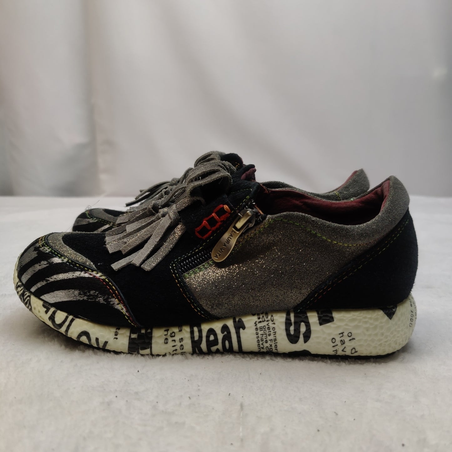 Laura Vita Limited Black/Silver Leather Sneaker Shoes Women UK 6 EU 39