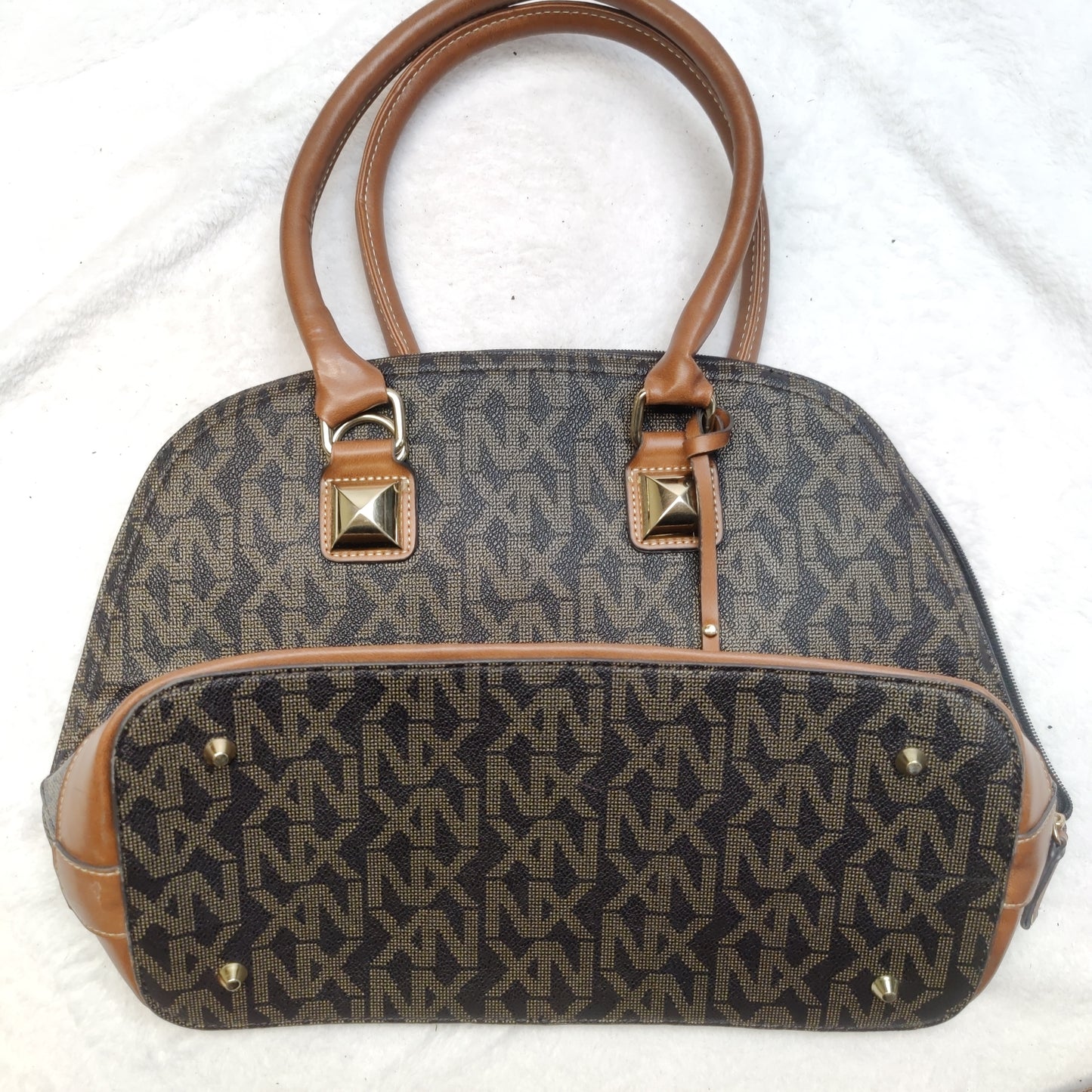 NX Brown Gold Leather Handbag Women One Size