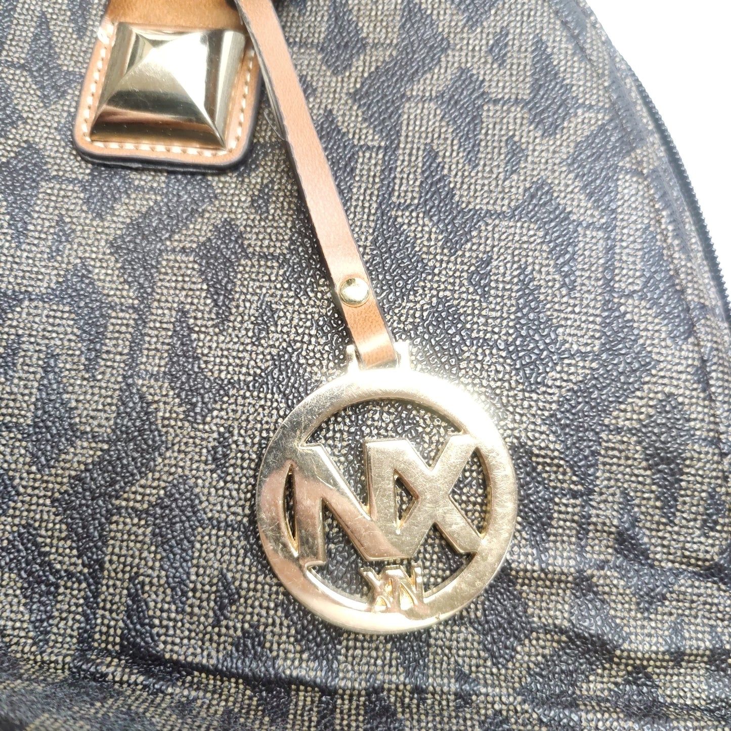 NX Brown Gold Leather Handbag Women One Size