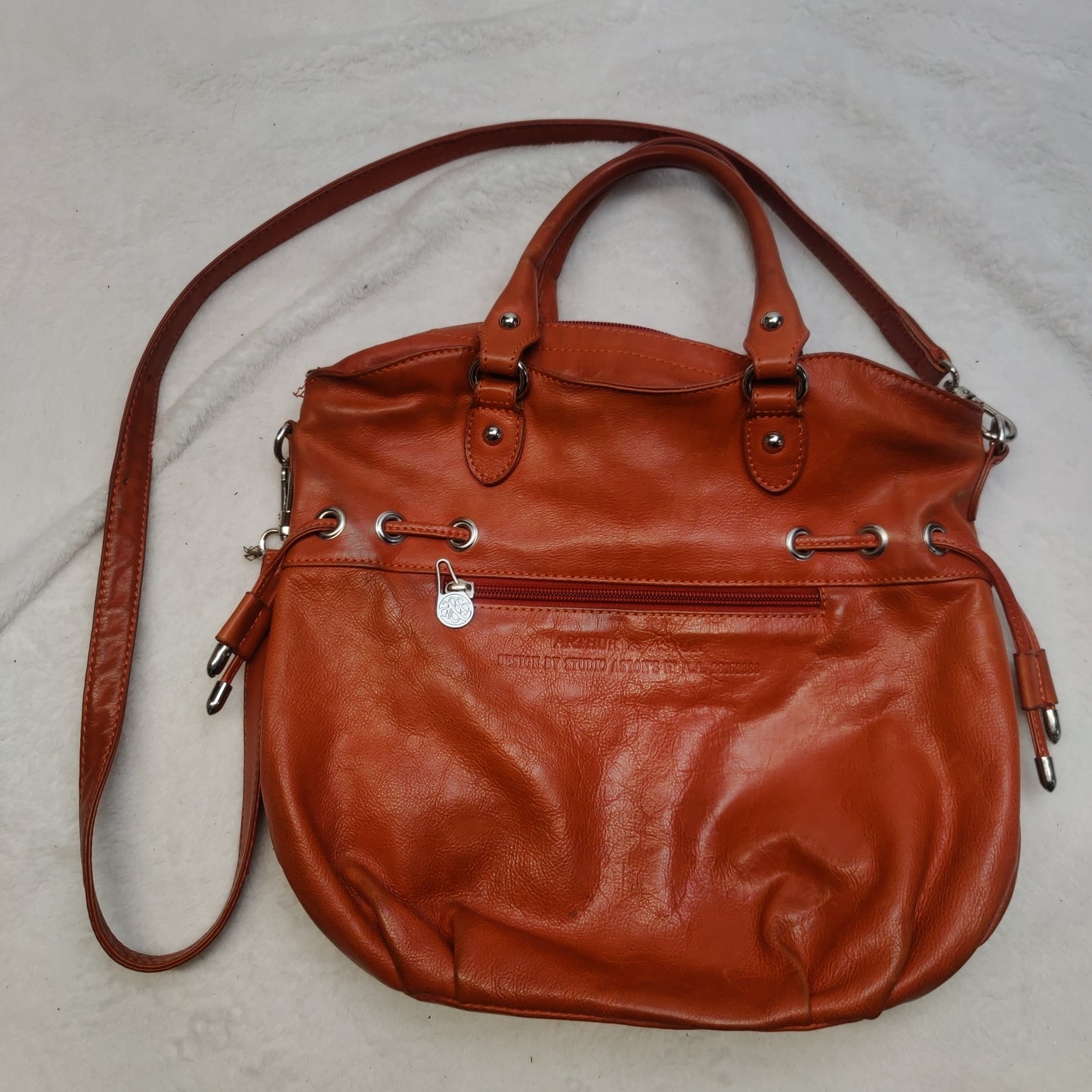 Arthur & Aston Orange Leather Crossbody Handbag Shoulder Bag Women