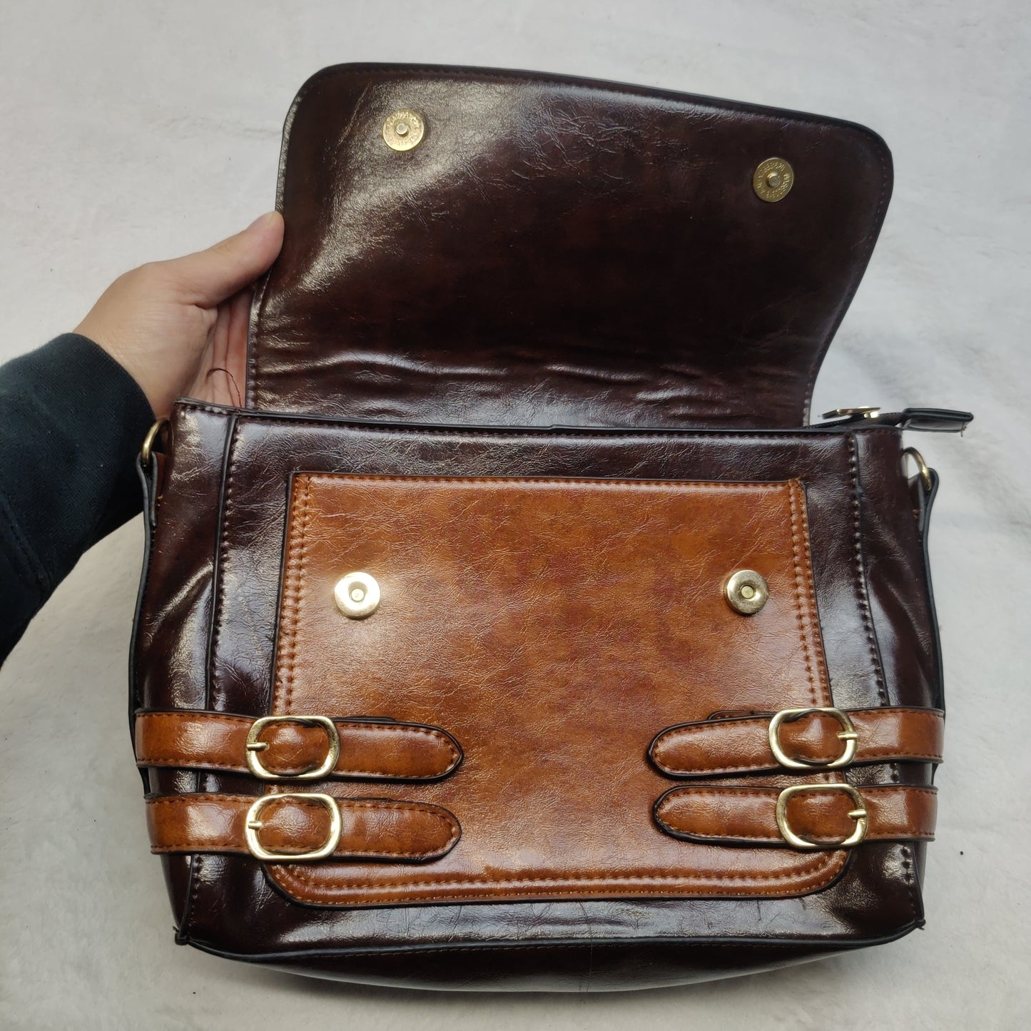 Banned Apparel Vintage Black Brown Retro Leather Satchel Top Handle Handbag