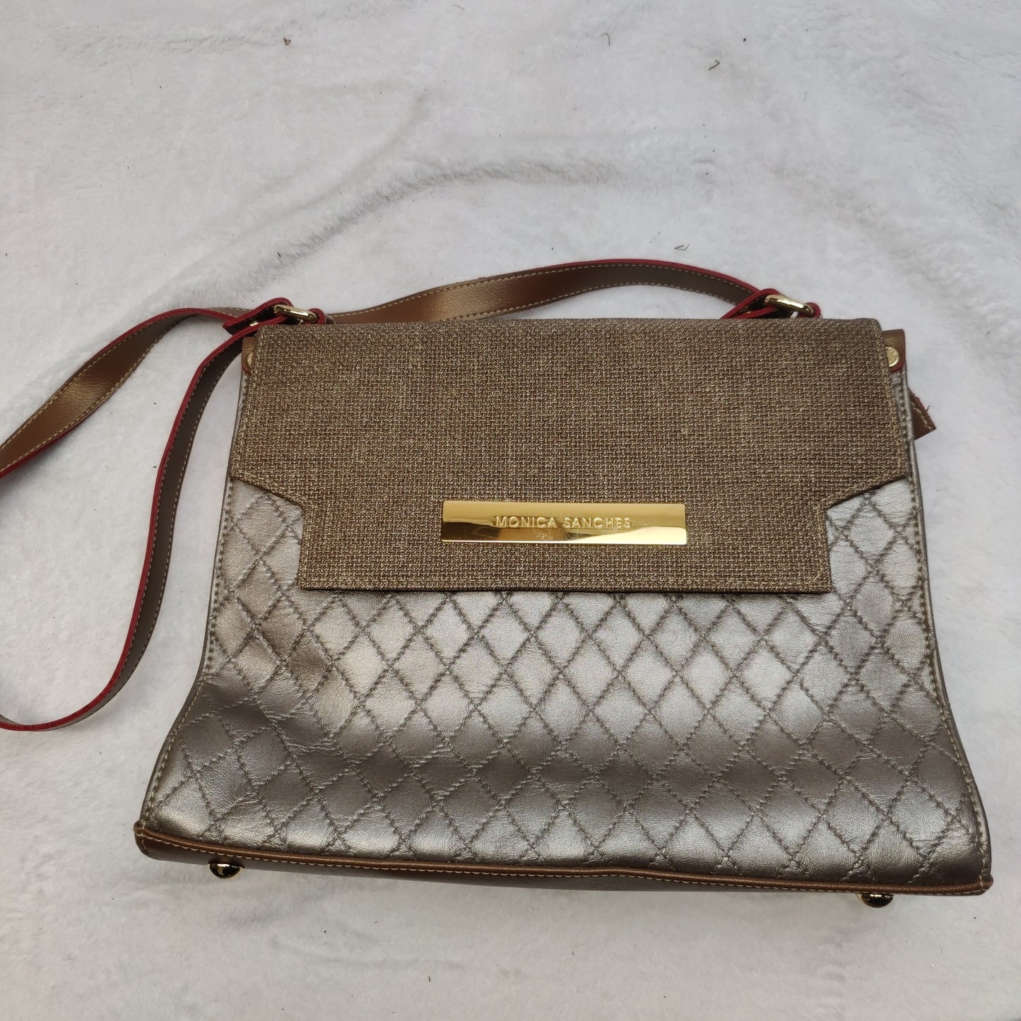 Monica Sanches Silver Leather Shoulder Bag Handbag Women