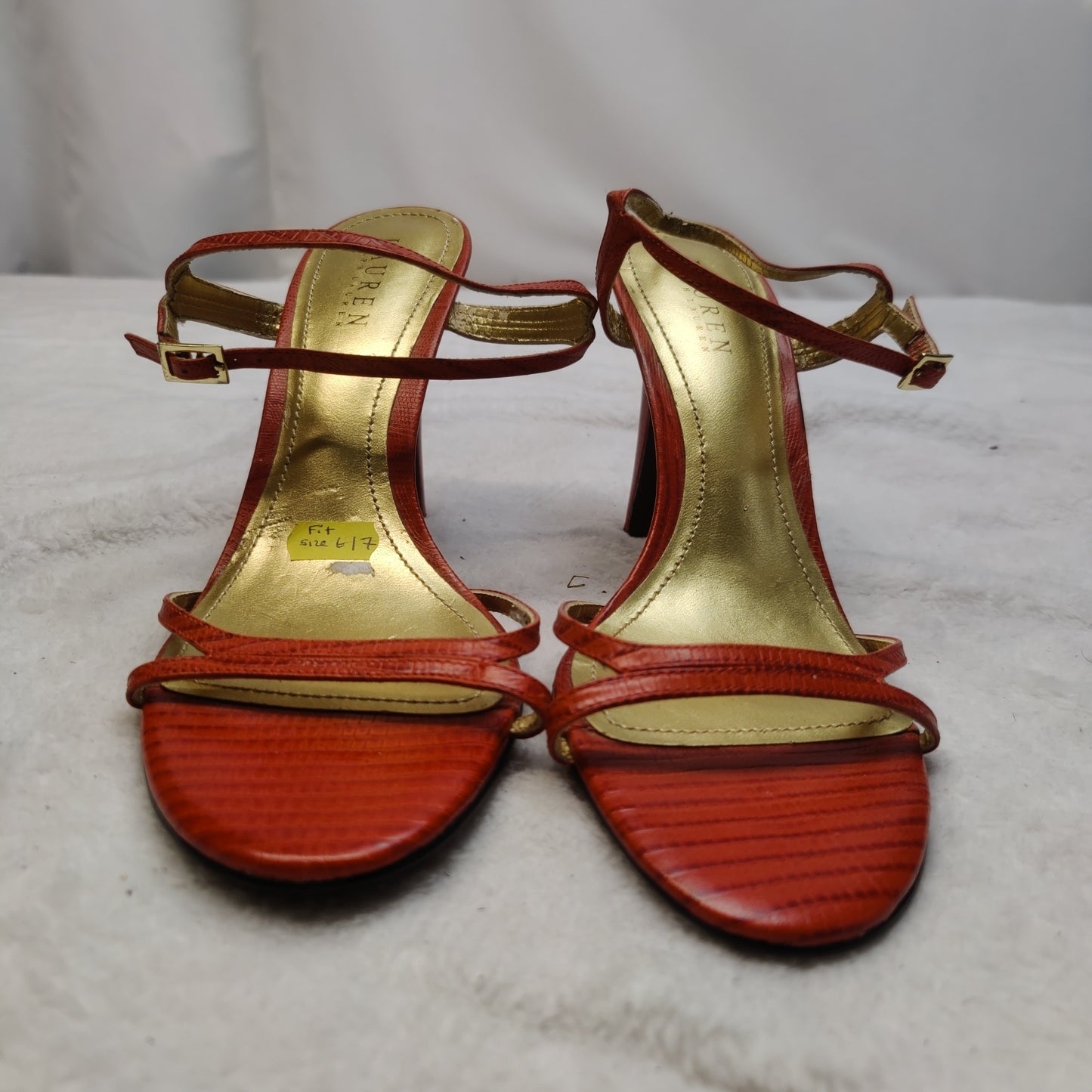 Ralph Lauren Orange Gold Strappy Heels Shoes Women Size UK 6.5 EU 39.5