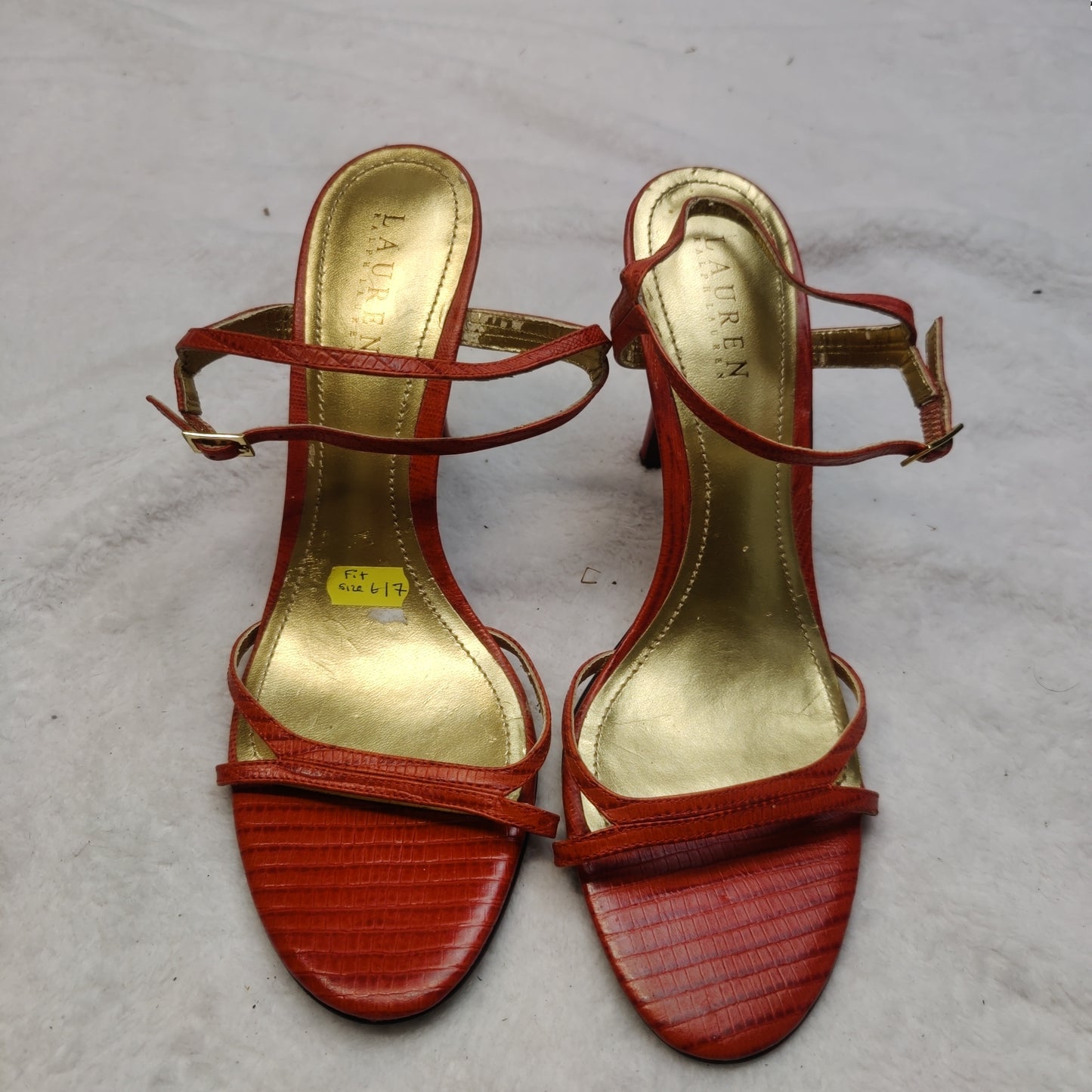 Ralph Lauren Orange Gold Strappy Heels Shoes Women Size UK 6.5 EU 39.5