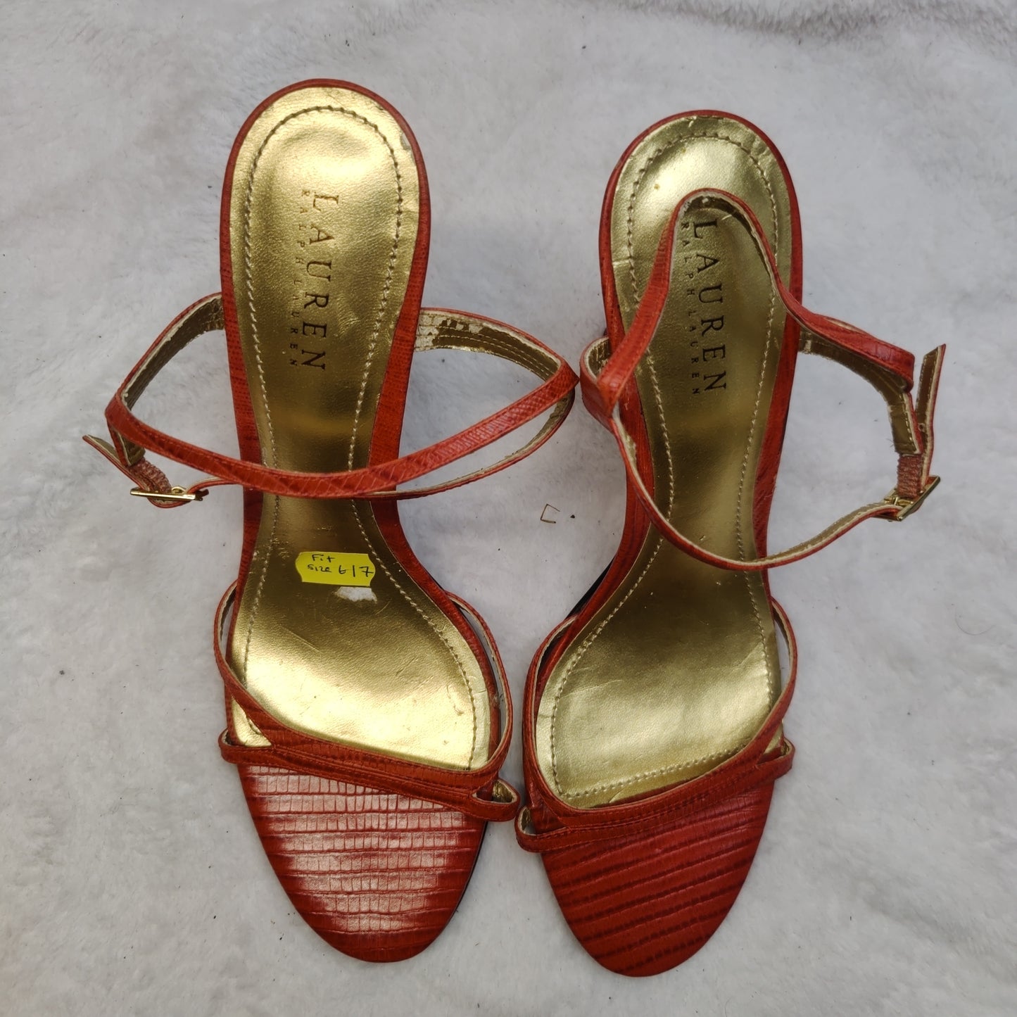 Ralph Lauren Orange Gold Strappy Heels Shoes Women Size UK 6.5 EU 39.5