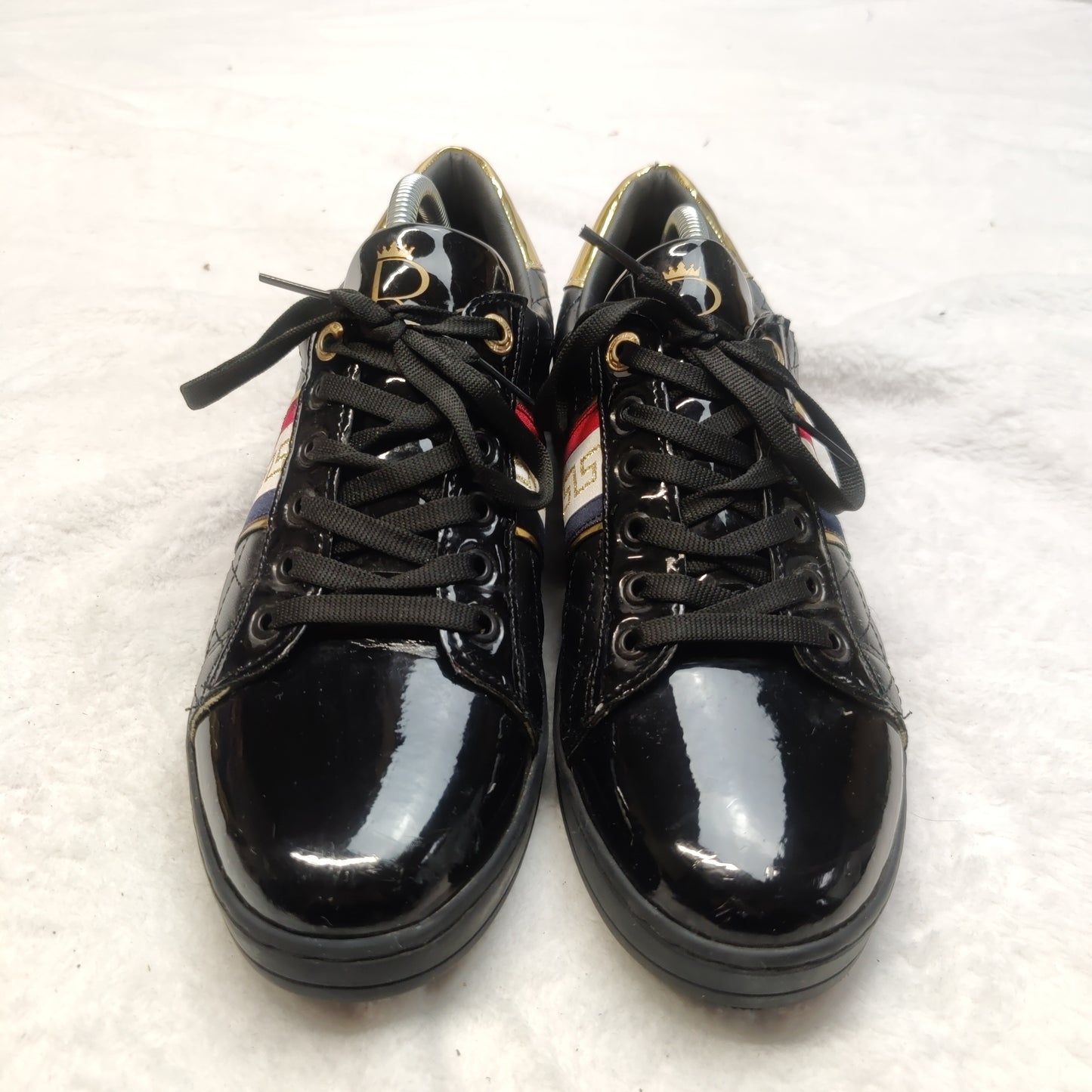 Reginald Black Gold Leather Sneaker Trainers Shoes Men UK 8 EU 42