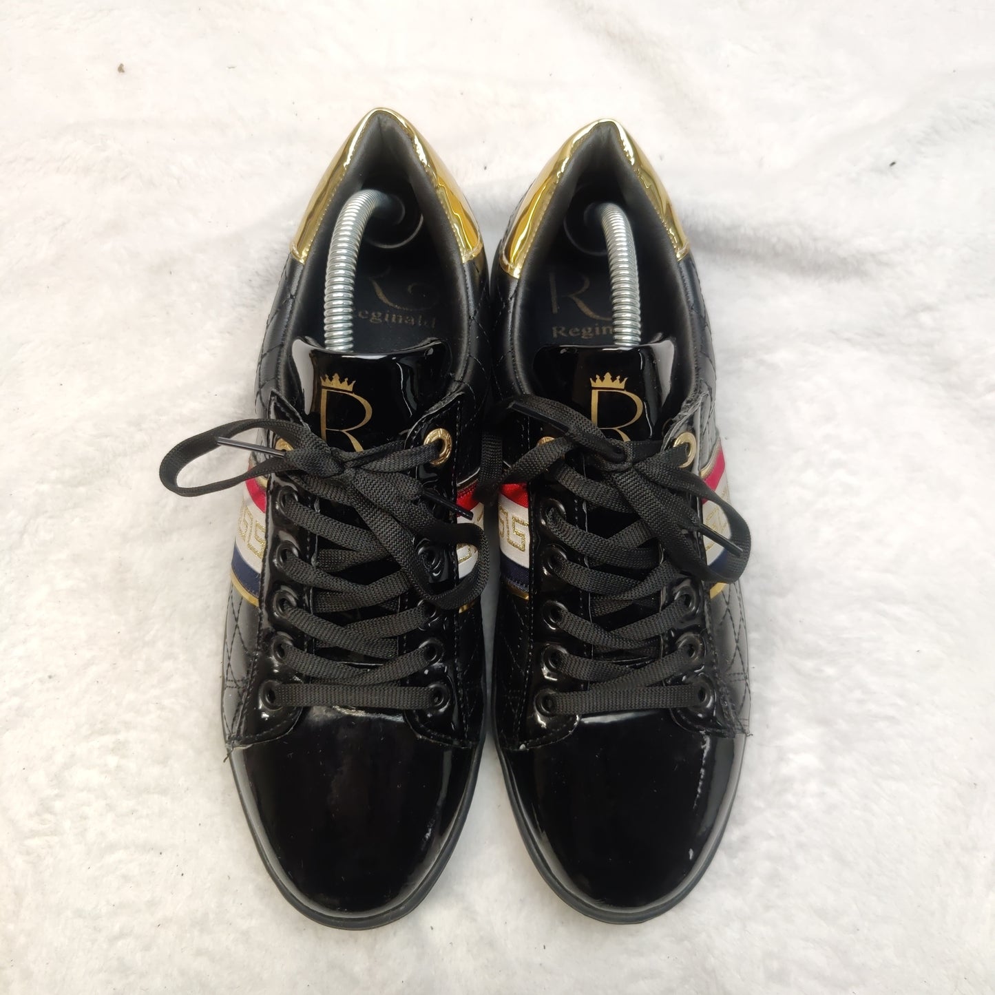 Reginald Black Gold Leather Sneaker Trainers Shoes Men UK 8 EU 42