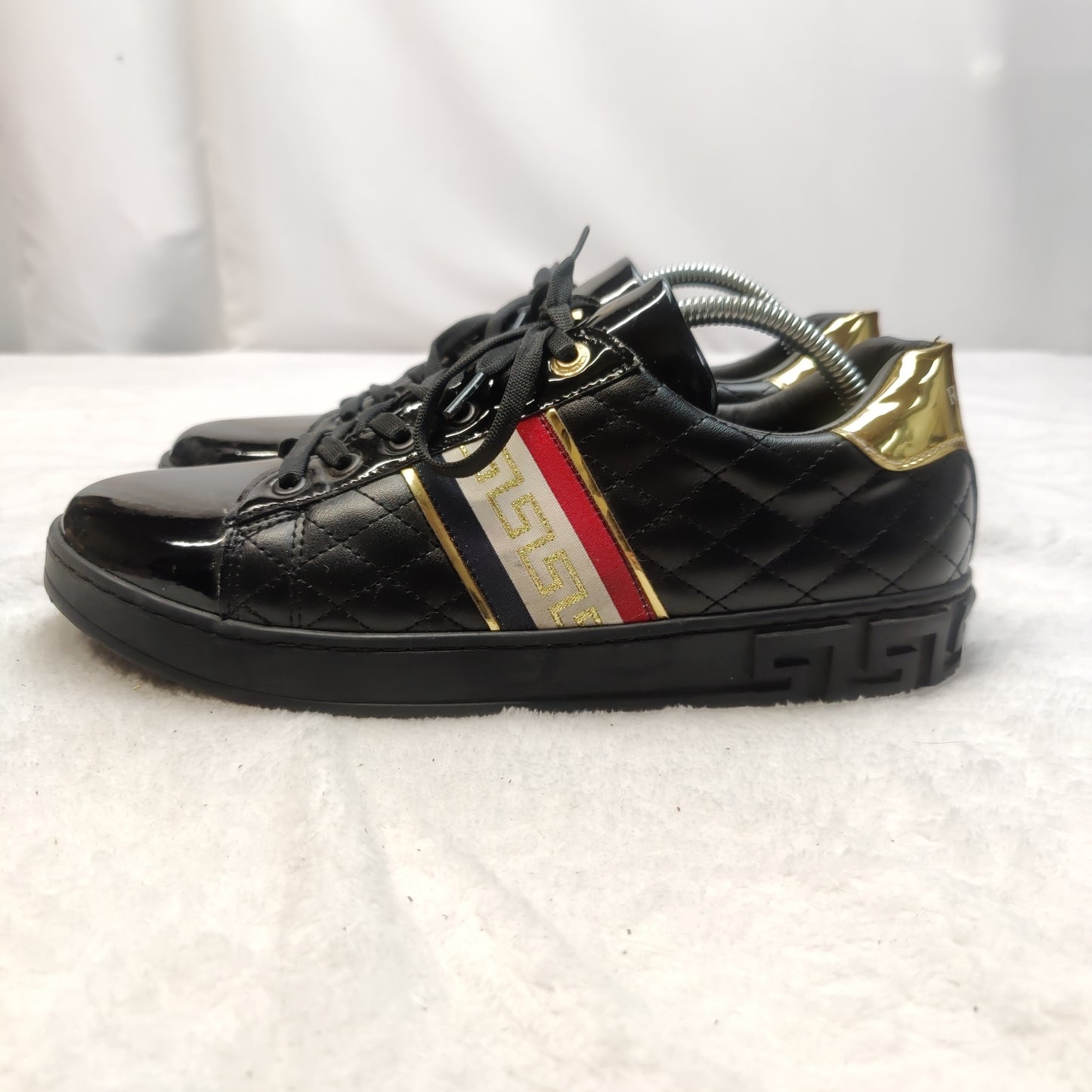 Reginald Black Gold Leather Sneaker Trainers Shoes Men UK 8 EU 42