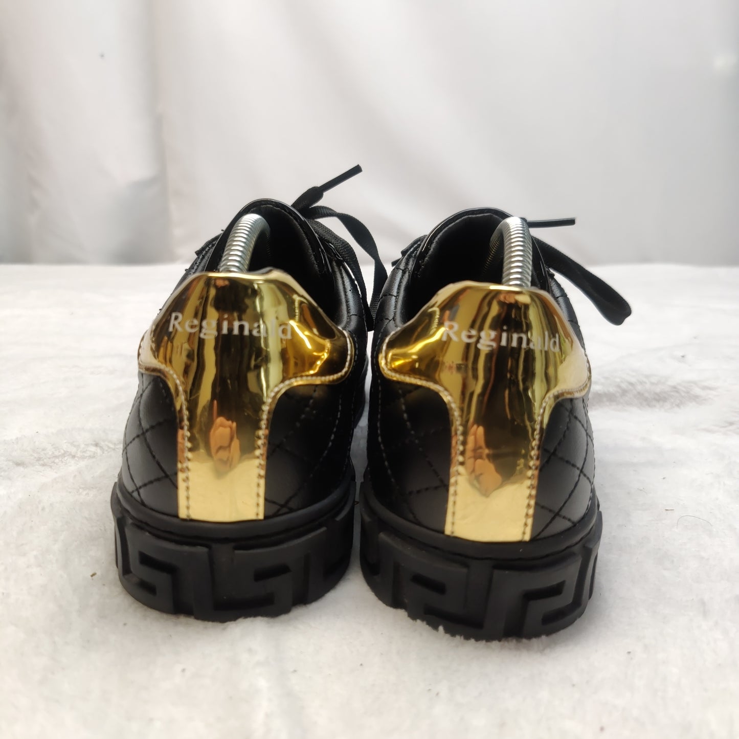 Reginald Black Gold Leather Sneaker Trainers Shoes Men UK 8 EU 42