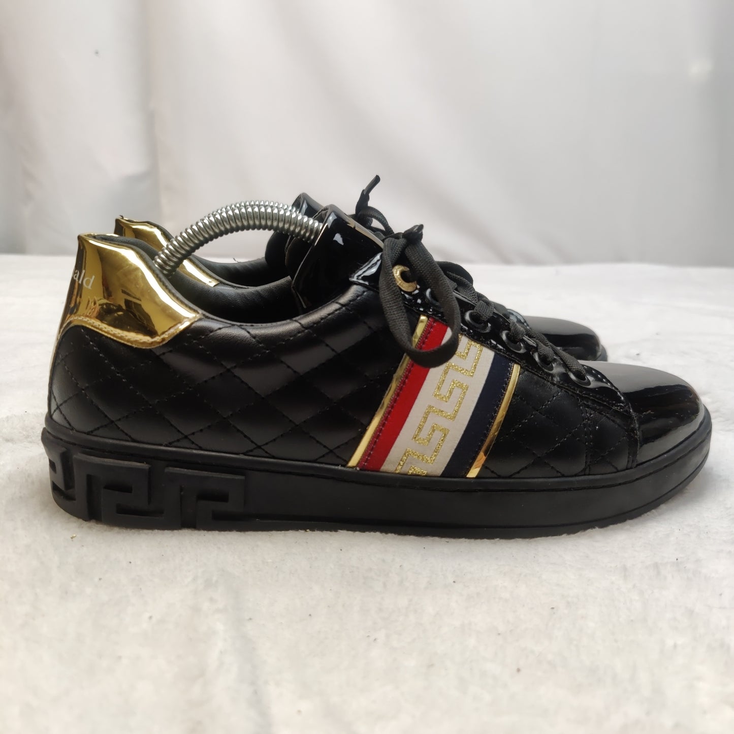 Reginald Black Gold Leather Sneaker Trainers Shoes Men UK 8 EU 42