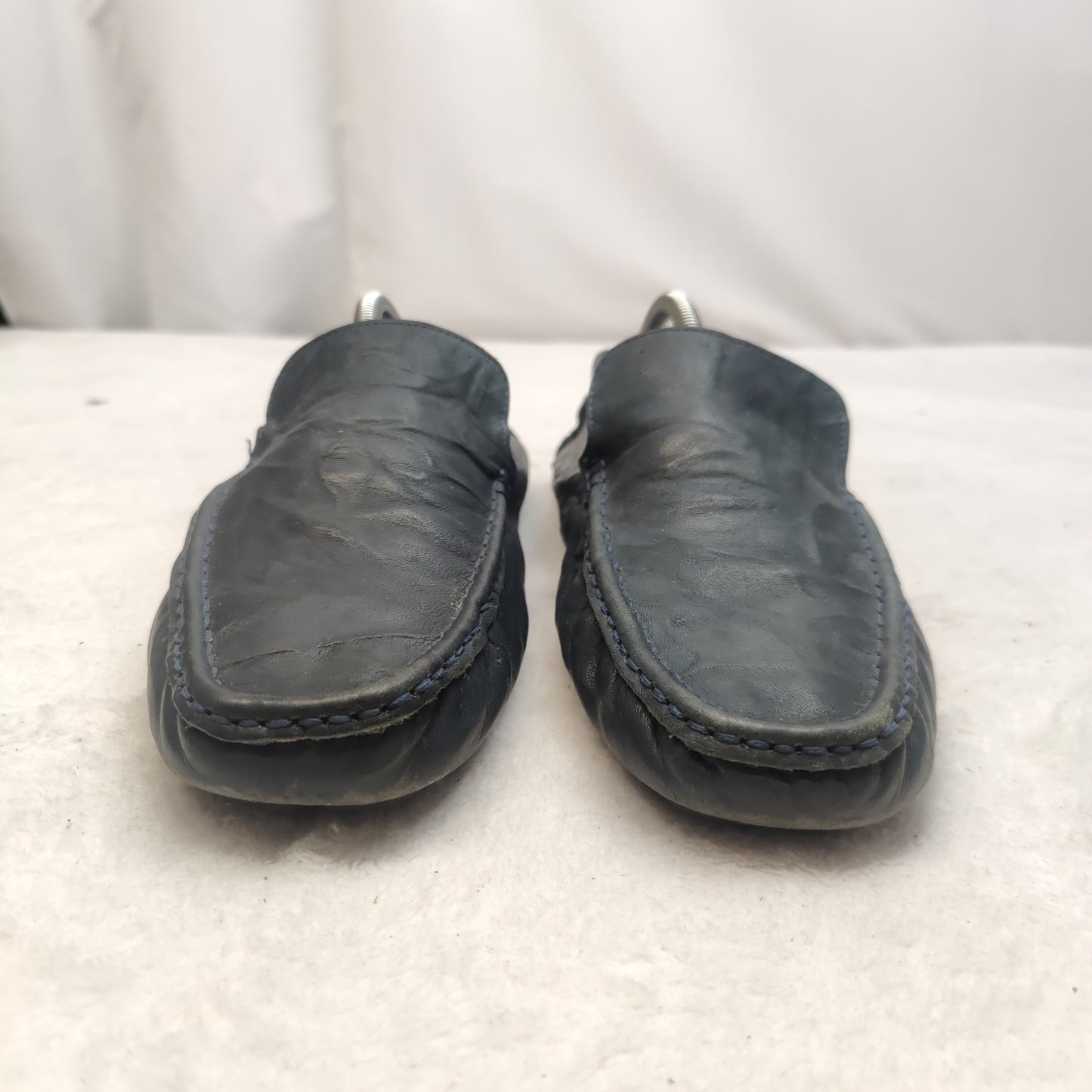 Prada Vintage Navy Blue Leather Moccasin Loafer Casual Shoes Size UK 8 EU 42