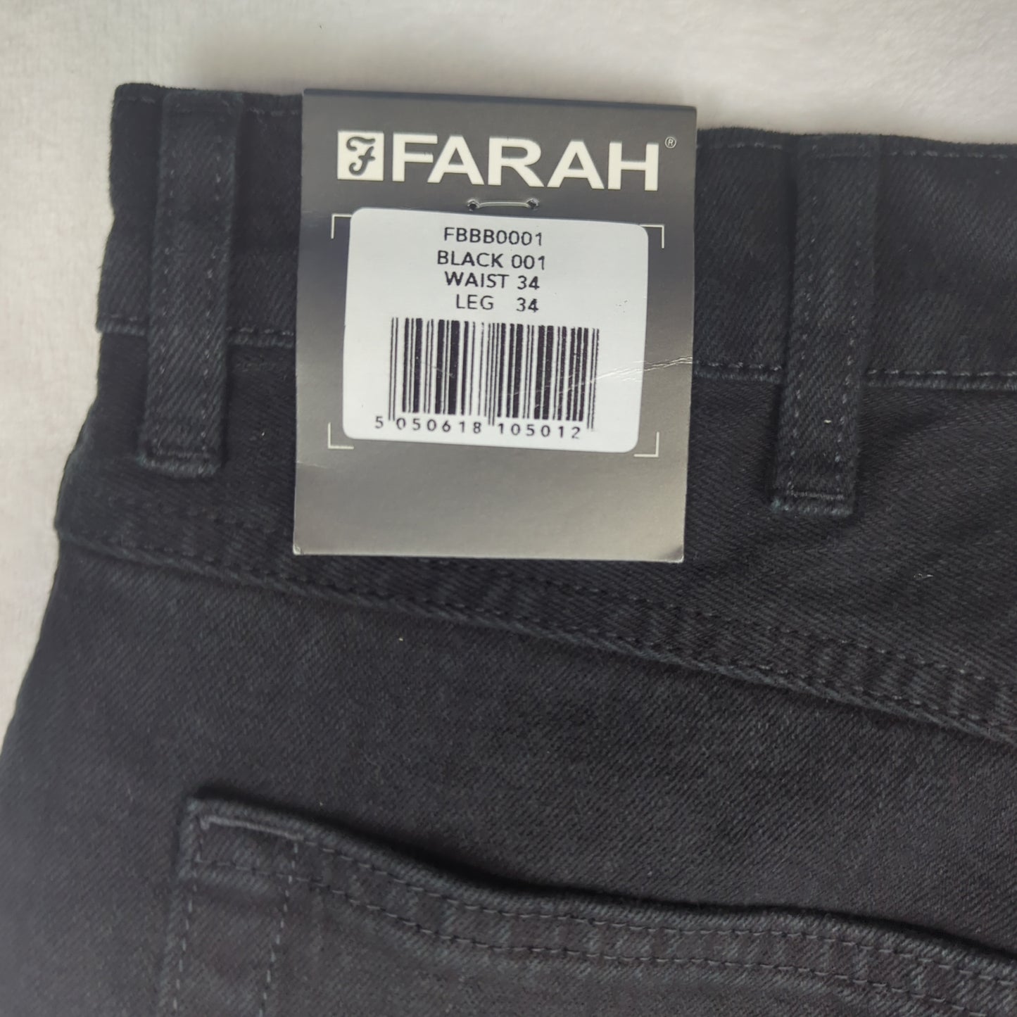 Farah Black Straight Stretch Denim Jeans Men W34 L34 ~ NWT