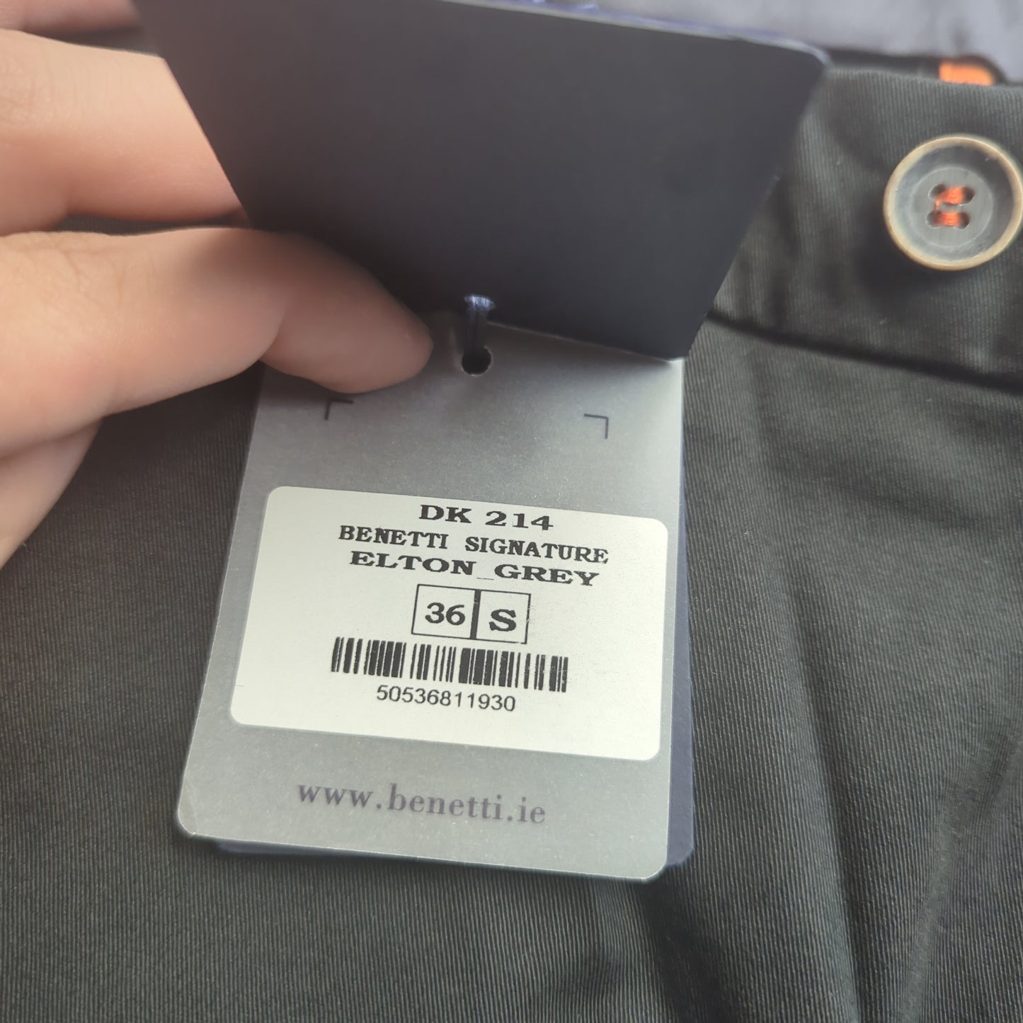 Benetti Signature Elton Grey Chino Trousers Men W36 L32