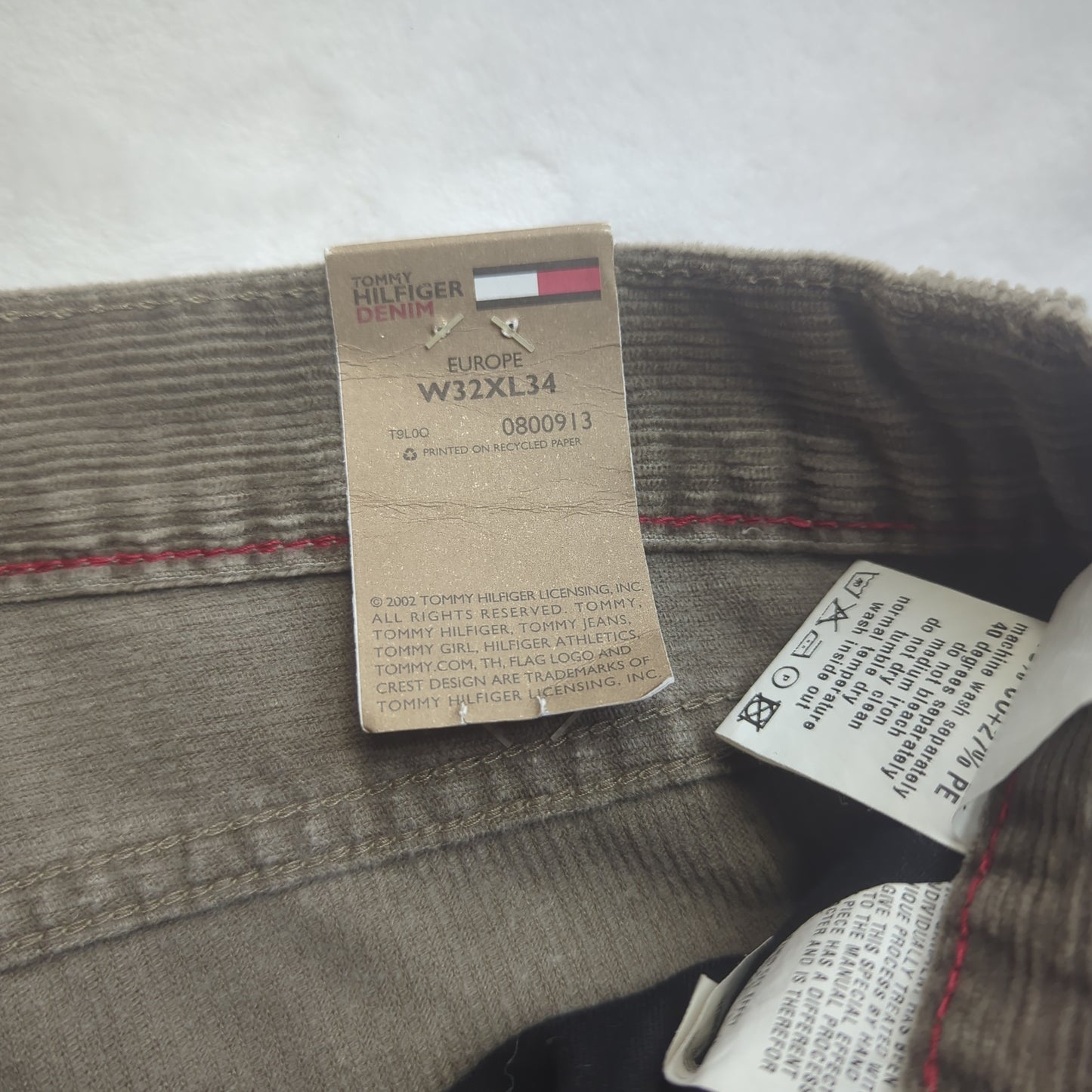 Tommy Hilfiger Ballpeen Vintage Beige Straight Corduroy Jeans Men W32 L34