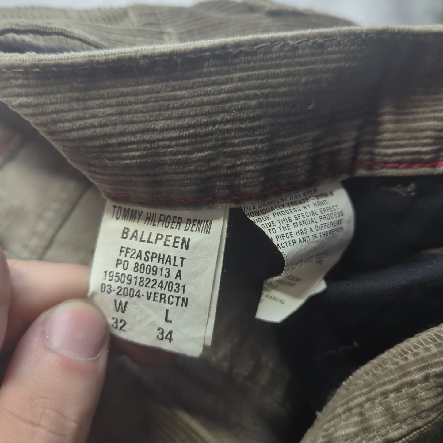 Tommy Hilfiger Ballpeen Vintage Beige Straight Corduroy Jeans Men W32 L34