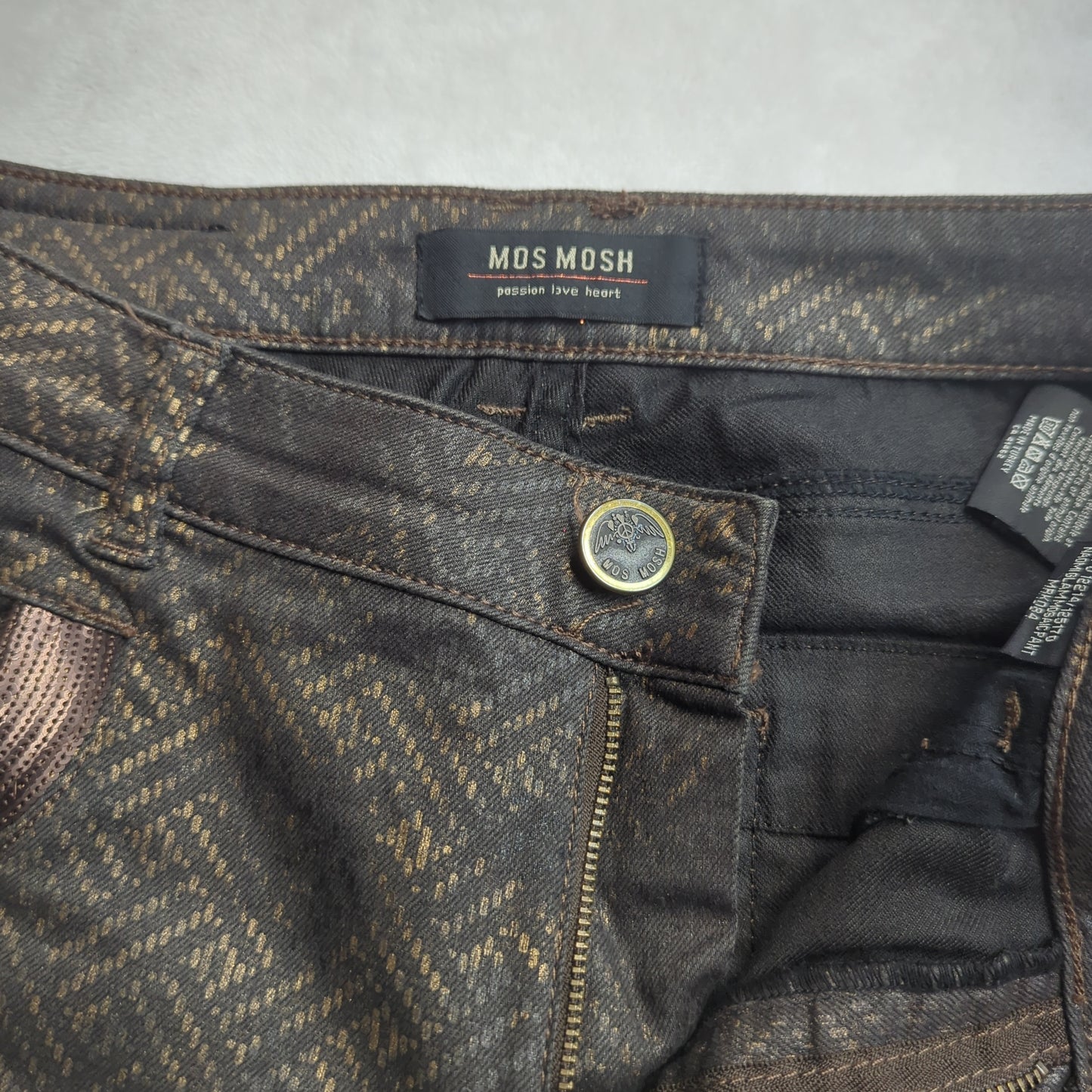 Mos Mosh Black Gold Shinny Skinny Jeans Women W28 L32