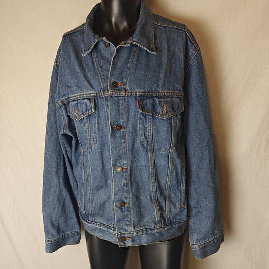Levi Strauss Blue Denim Trucker Jacket Relaxed Fit Men Large 70507 VGC