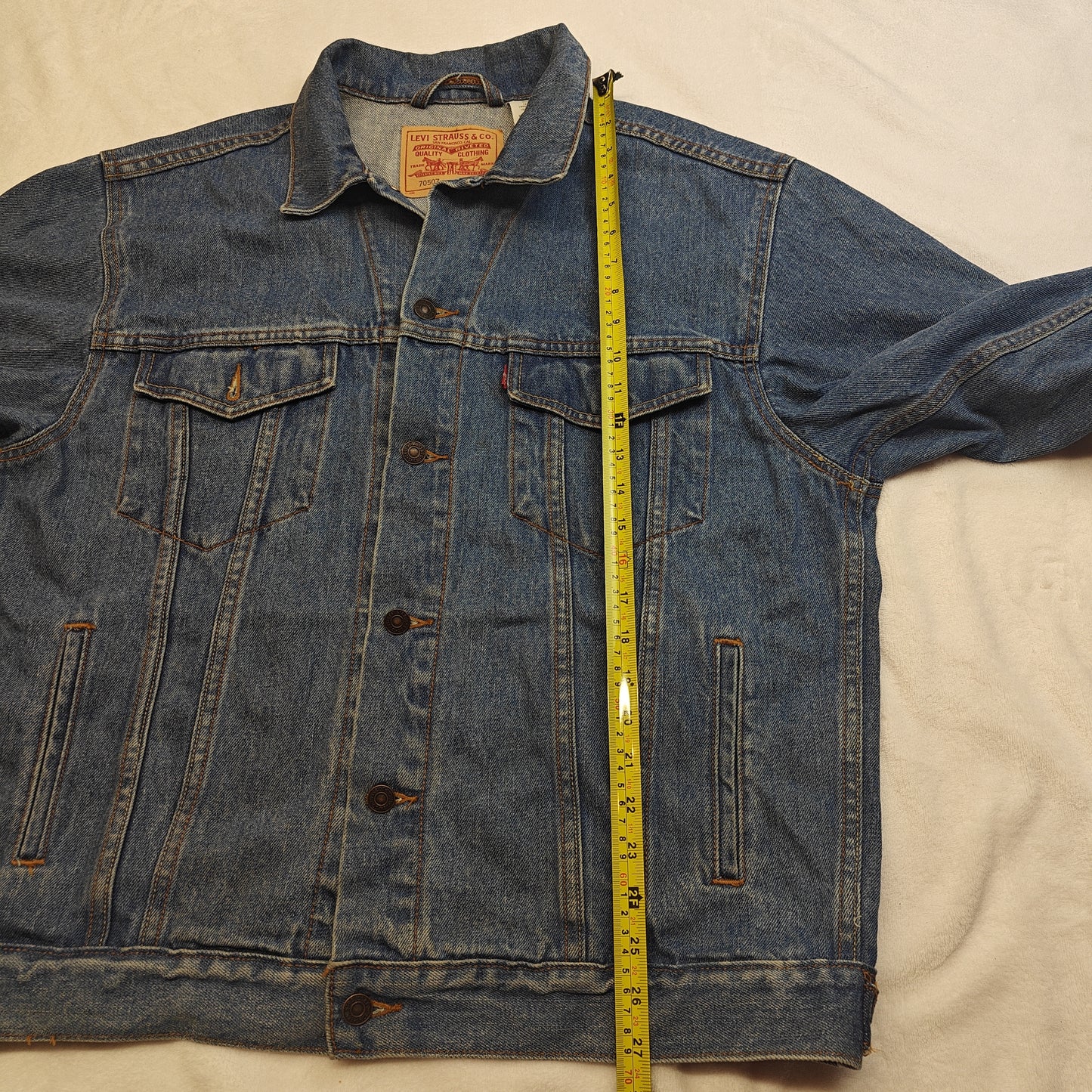 Levi Strauss Blue Denim Trucker Jacket Relaxed Fit Men Large 70507 VGC