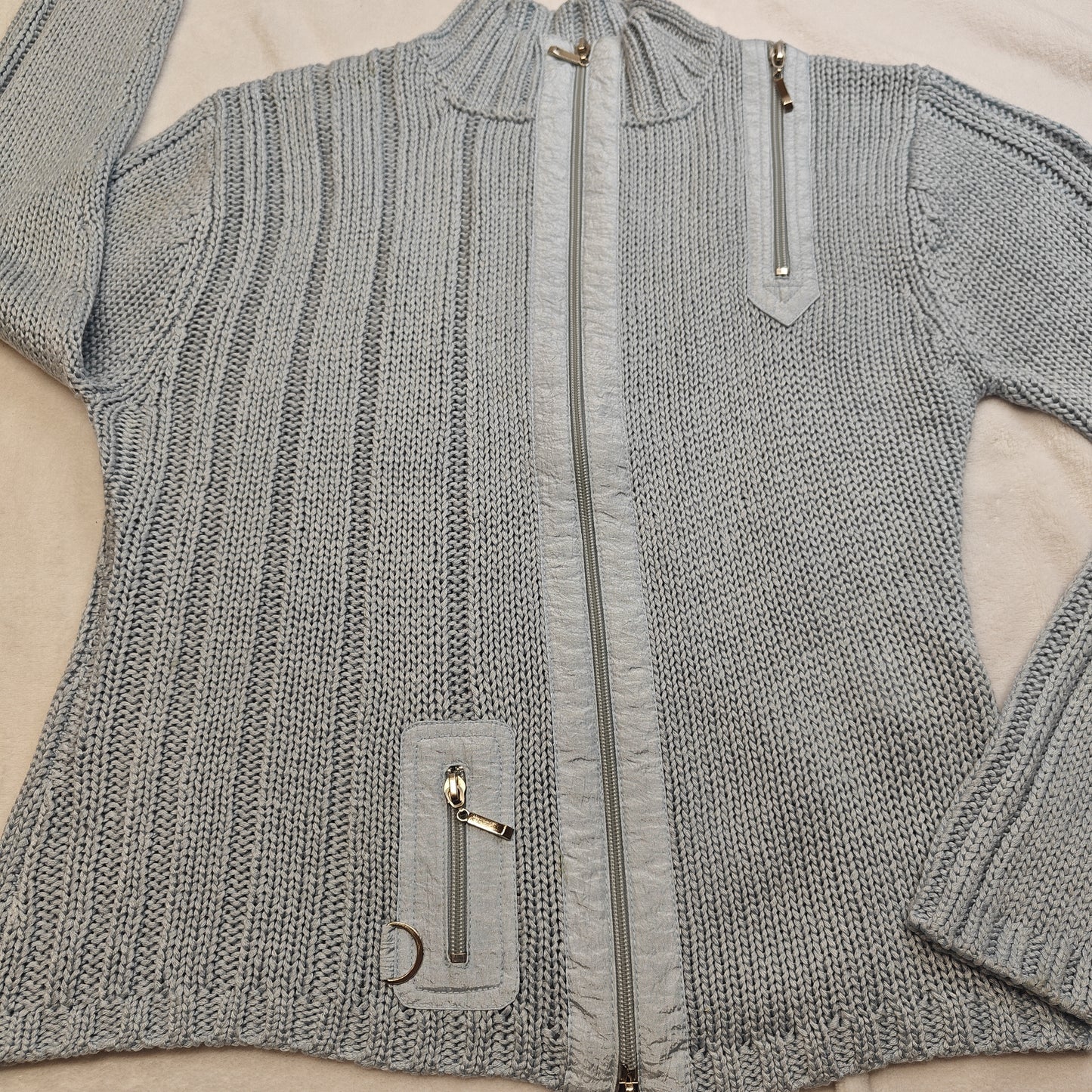 Philippe Le Bac Vintage Full Zip Blue Jumper Women Size Large XL