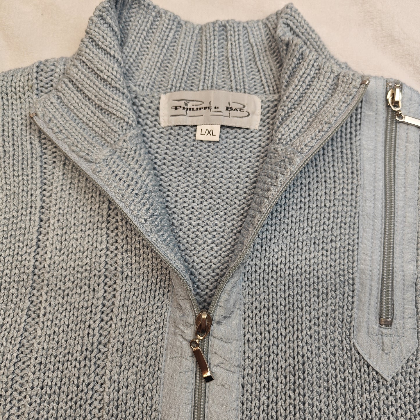 Philippe Le Bac Vintage Full Zip Blue Jumper Women Size Large XL