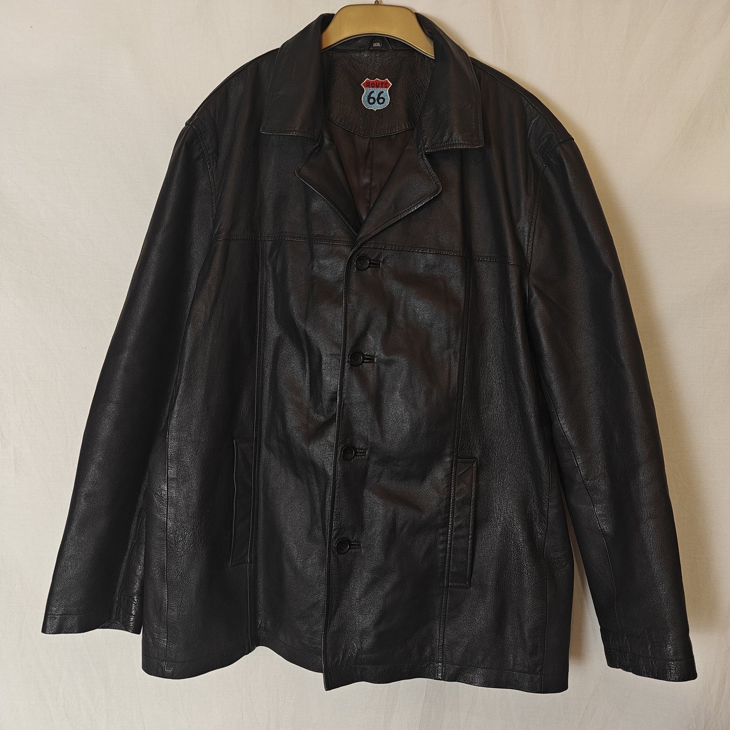 Route 66 Vintage Black Real Leather Jacket Men Size 2XL