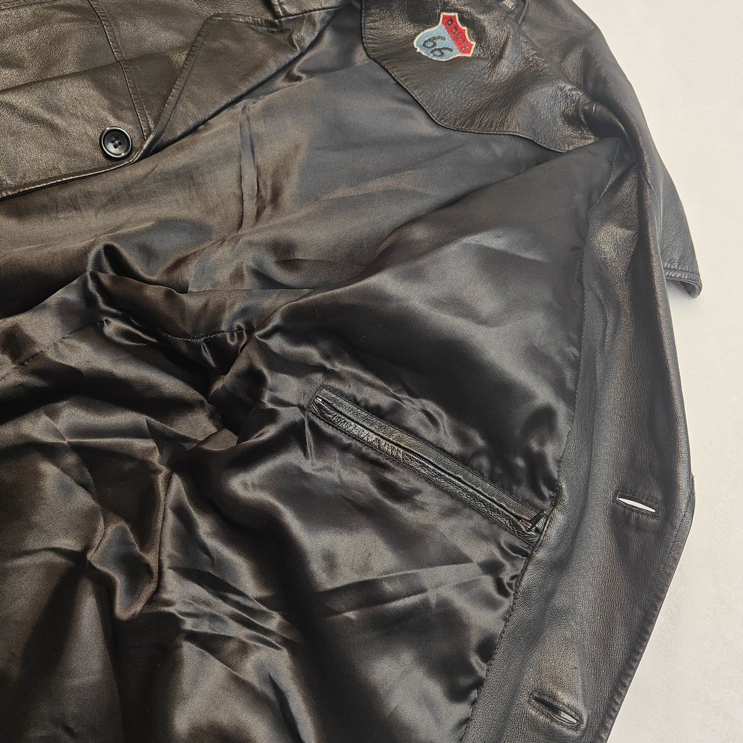 Route 66 Vintage Black Real Leather Jacket Men Size 2XL