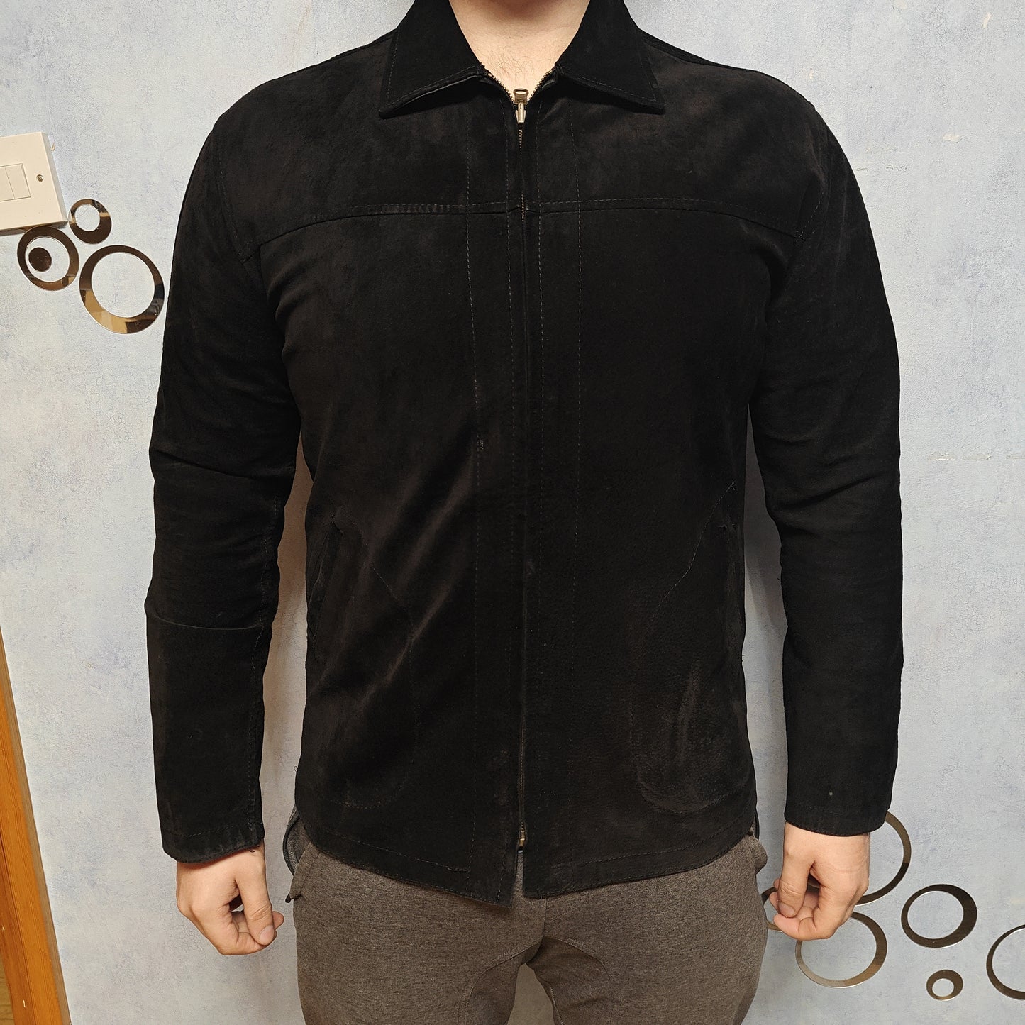 Reza Duro Black Vintage Leather Suede Reversible Bomber Jacket Men Size 52 Large