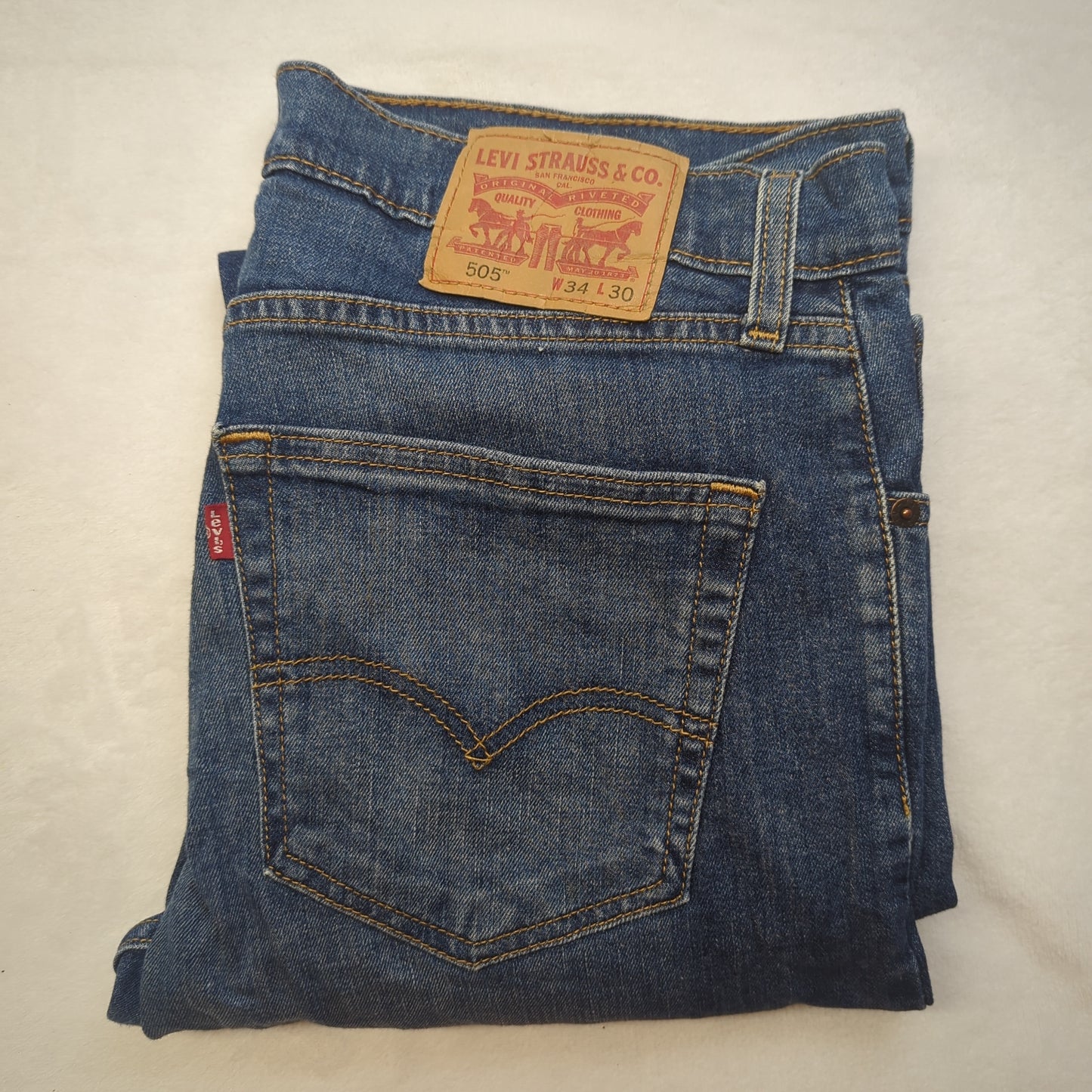 Levi's 505 Relaxed Straight Fit Blue Stonewash Denim Jeans Men Size W34/L30