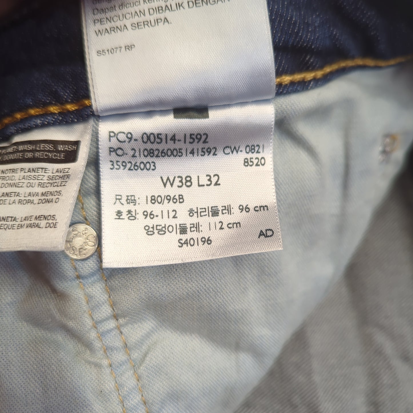 Levi's 514 Regular Straight Fit Blue Denim Cotton Jeans Men Size W38/L28