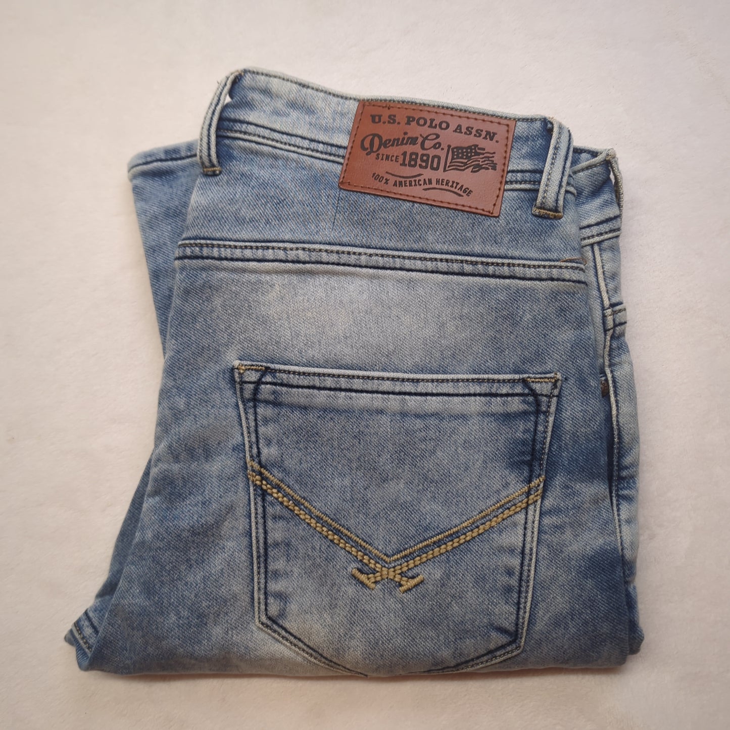 U.S Polo Assn Regular Slim Fit Acid Wash Blue Denim Jeans Men W32/L32