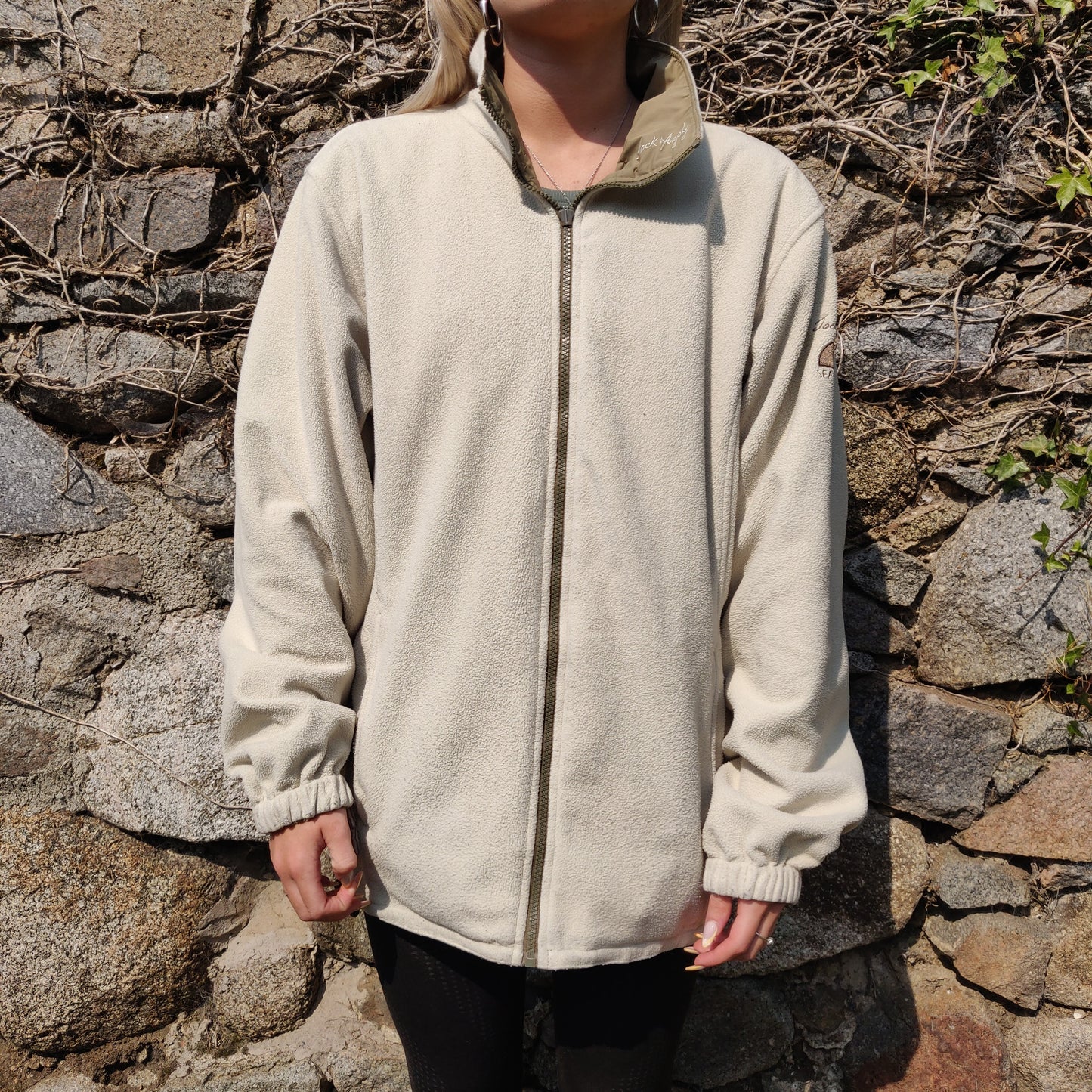 Jack Murphy Vintage Y2K 00s Beige White Reversible Fleece Jacket Women UK 12