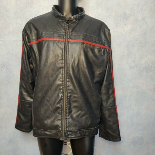 ST Bernard Vintage Black Leather Motorcycle Biker Jacket Men Size 2XL