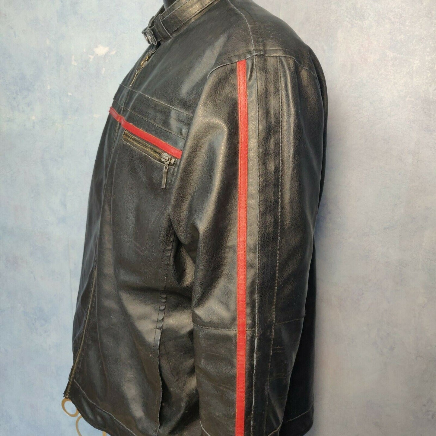 ST Bernard Vintage Black Leather Motorcycle Biker Jacket Men Size 2XL