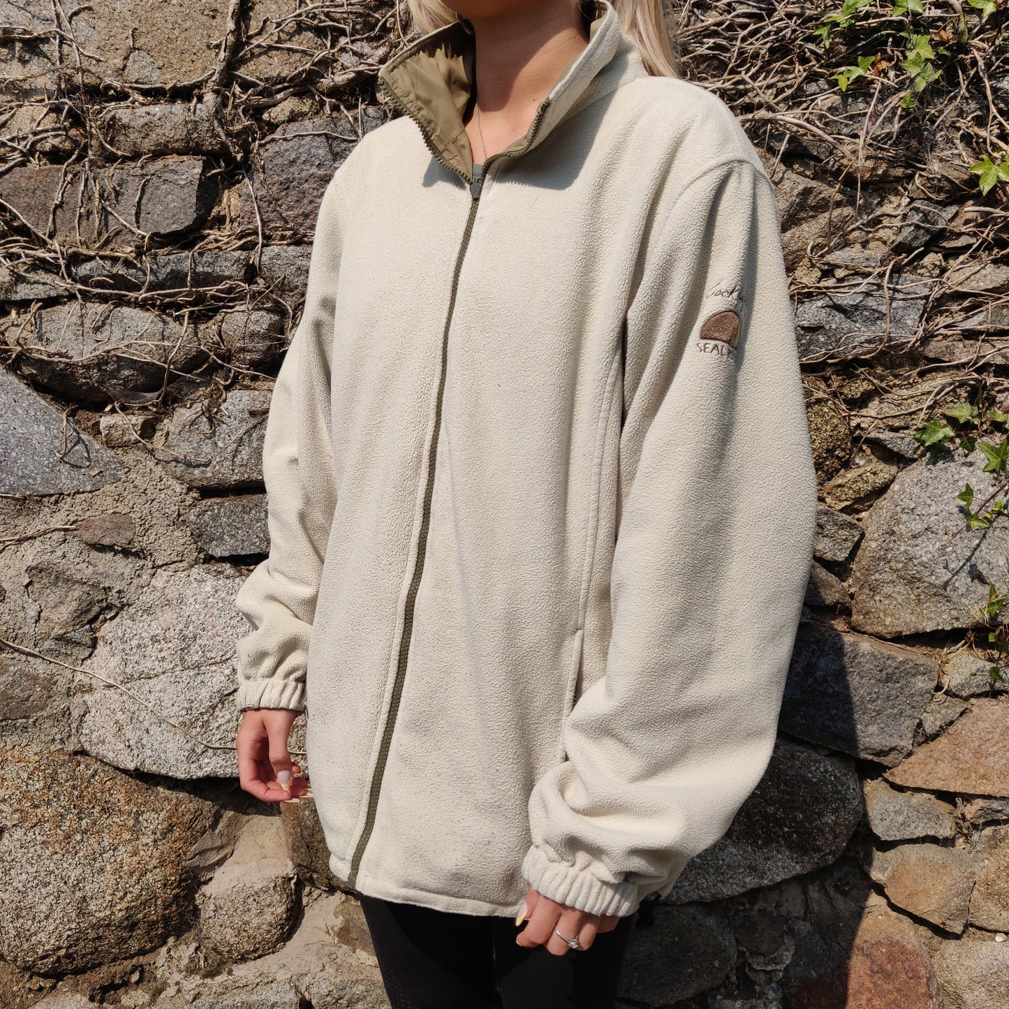 Jack Murphy Vintage Y2K 00s Beige White Reversible Fleece Jacket Women UK 12