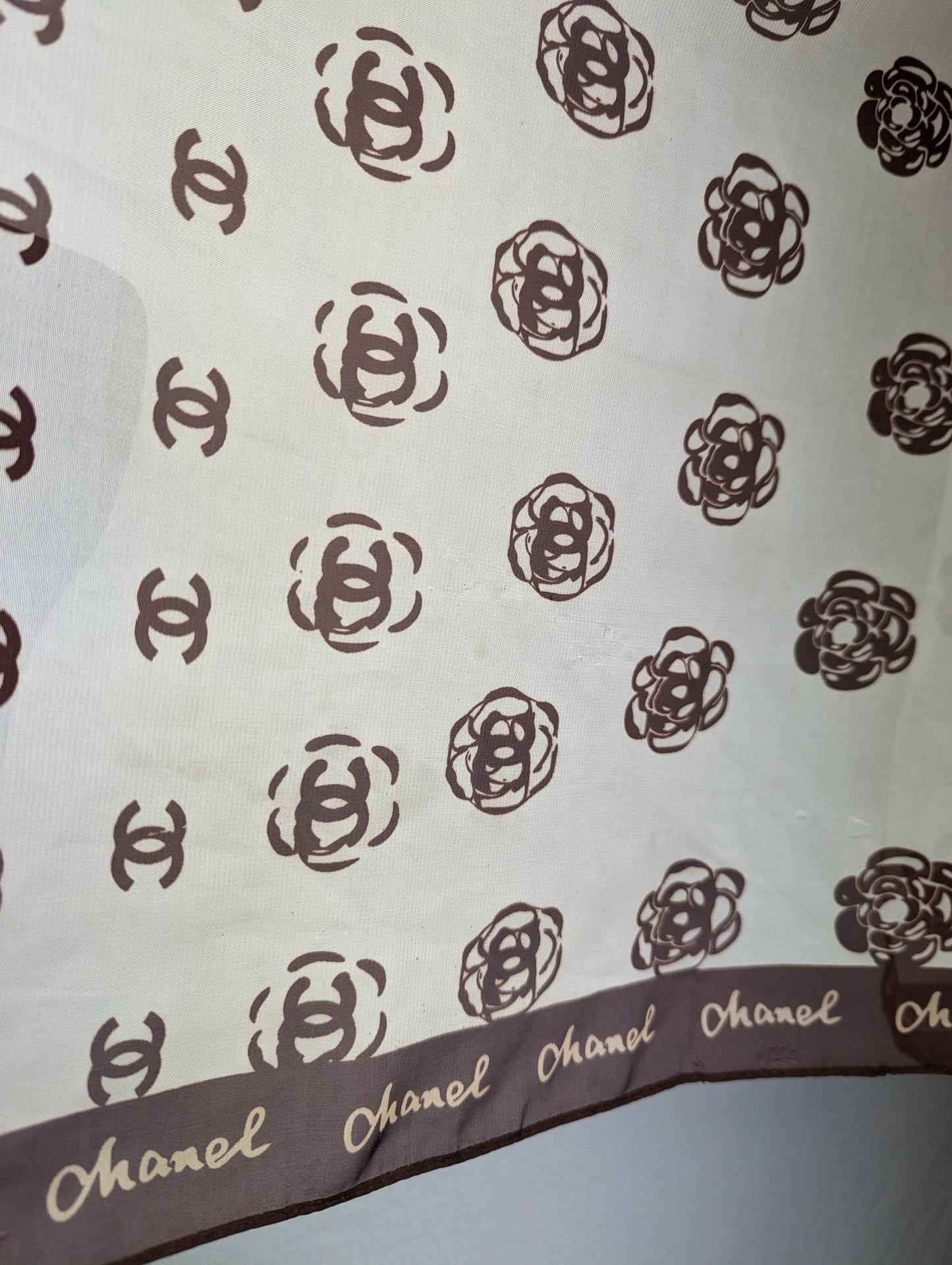 Chanel Vintage White Silk Scarf Women One Size