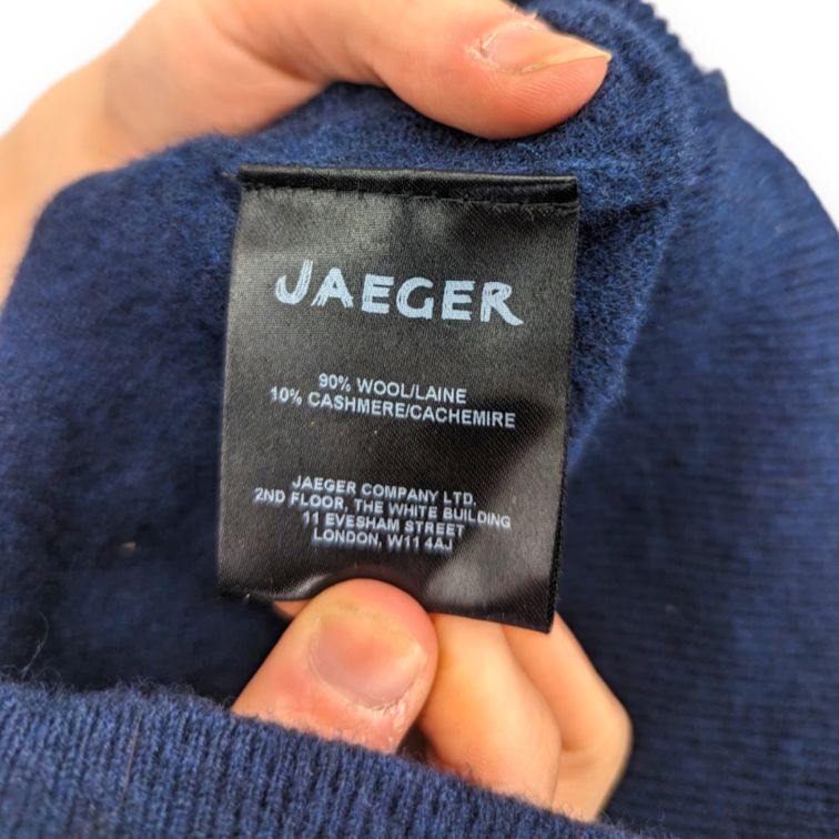 Jaeger Blue Wool Cashmere Blend Crew Neck Pullover Jumper Women Size Medium