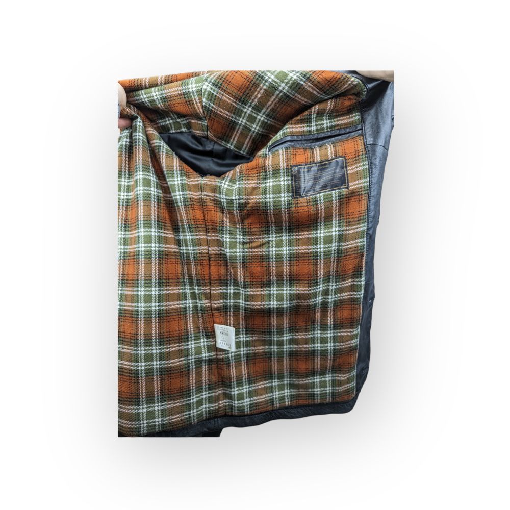 Modern Classic Black Button Up Leather Coat Men Size Large